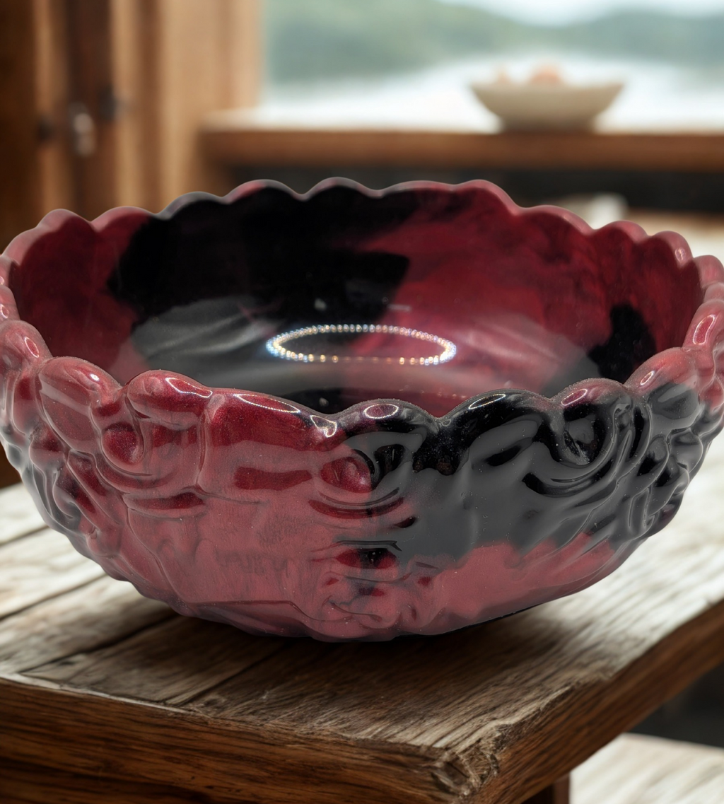 Burgundy & Black Marbled Floral Candy Dish