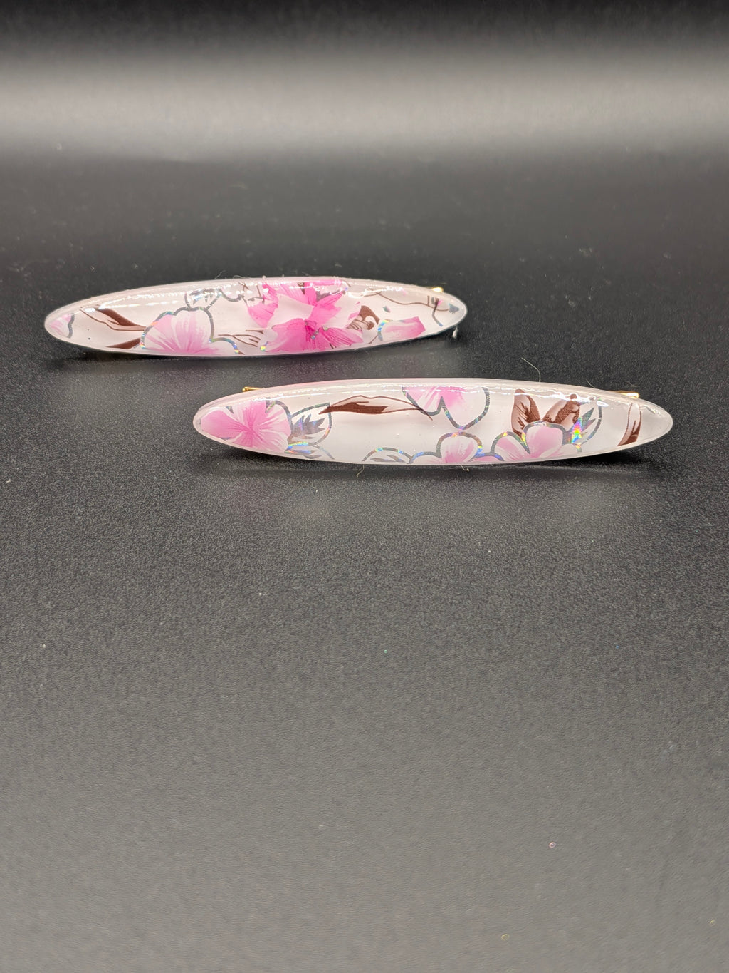 Thin Elongated Oval Resin Barrette Set of 2