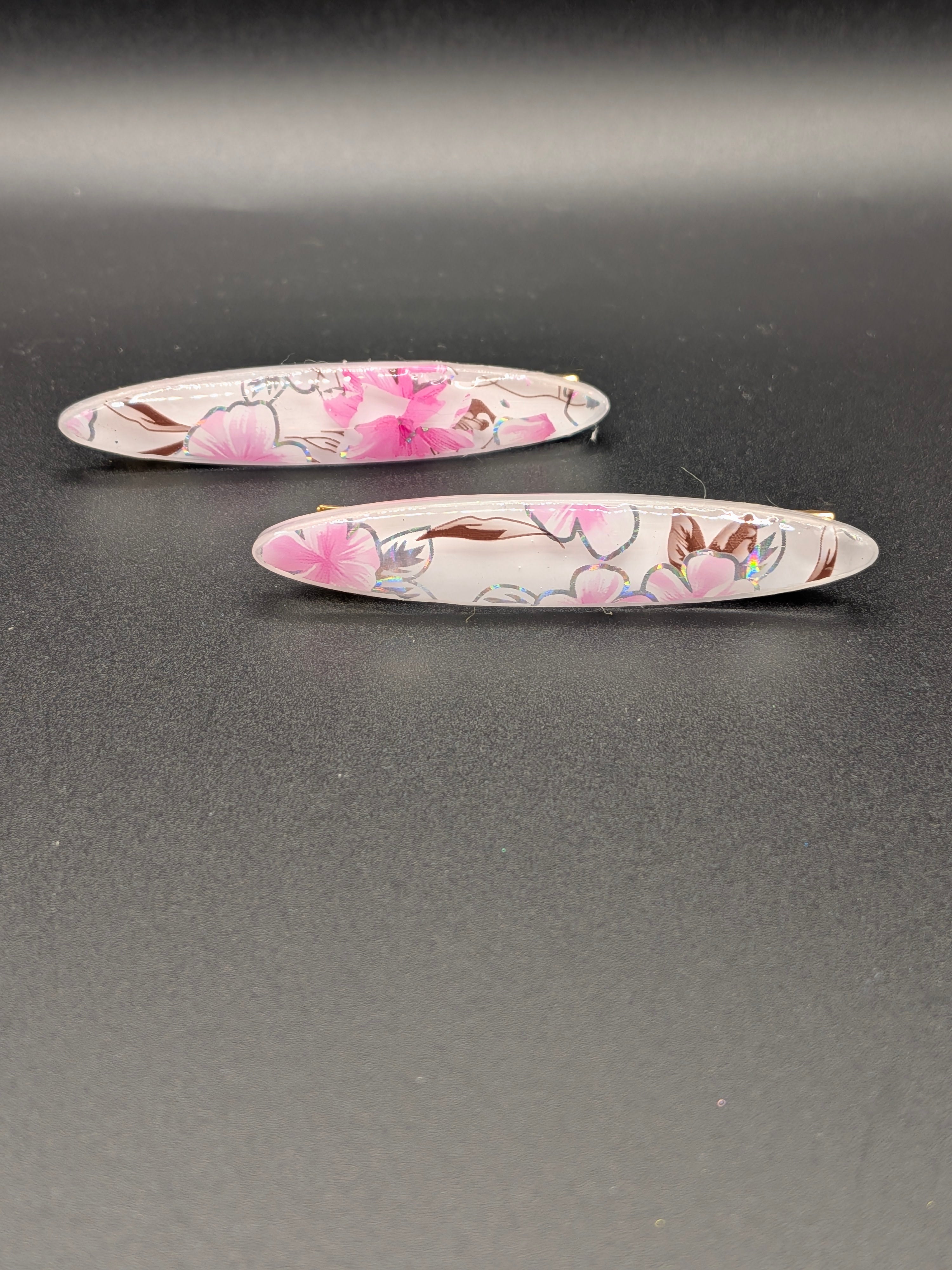 Thin Elongated Oval Resin Barrette Set of 2