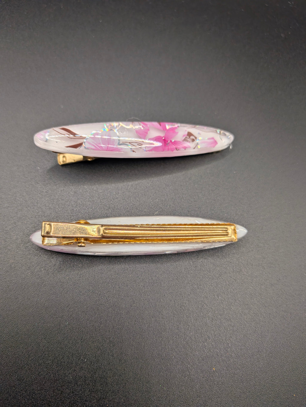 Thin Elongated Oval Resin Barrette Set of 2