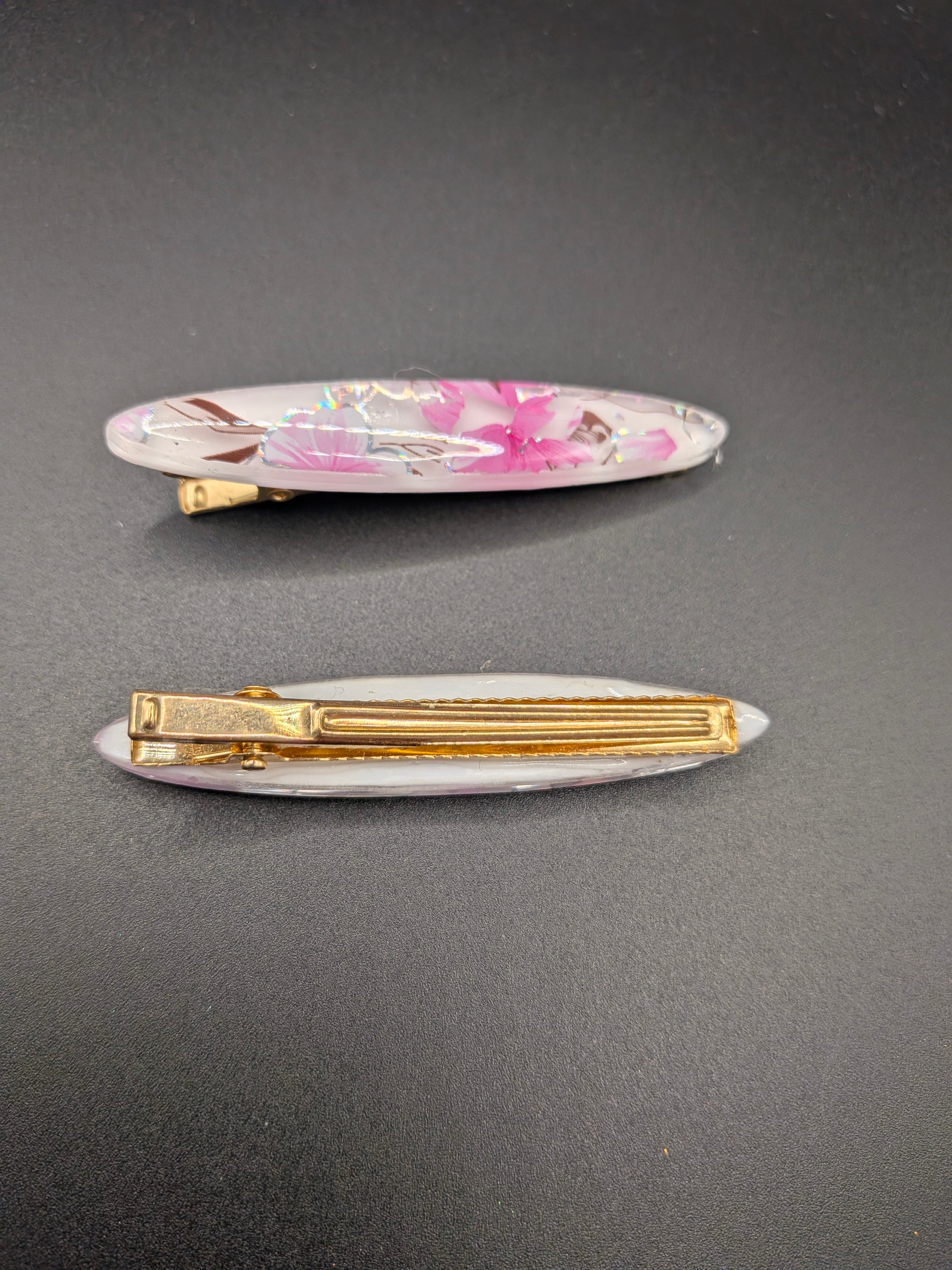 Thin Elongated Oval Resin Barrette Set of 2
