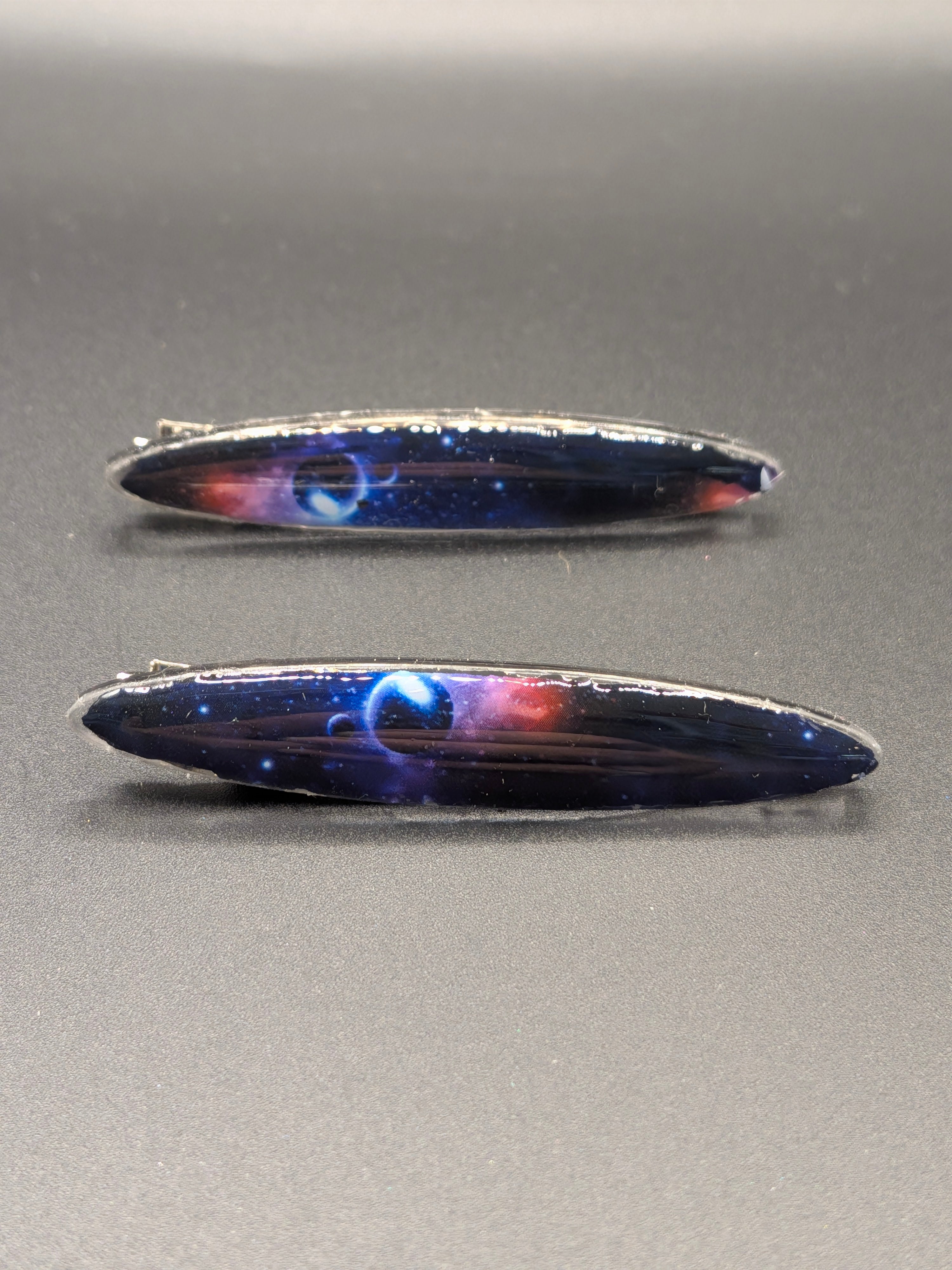 Thin Elongated Oval Resin Barrette Set of 2