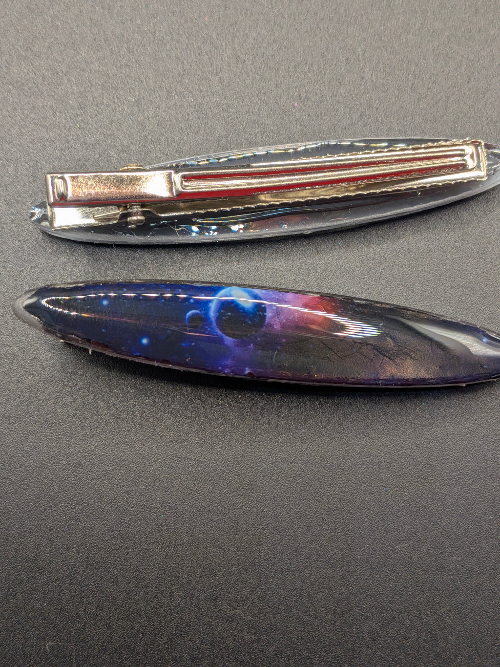 Thin Elongated Oval Resin Barrette Set of 2