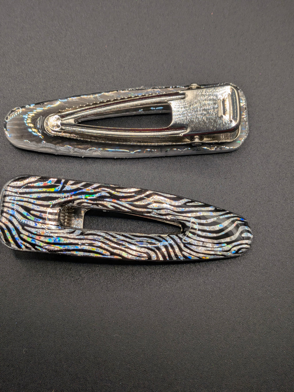 Elongated Teardrop Open Center Resin Barrette Set of 2