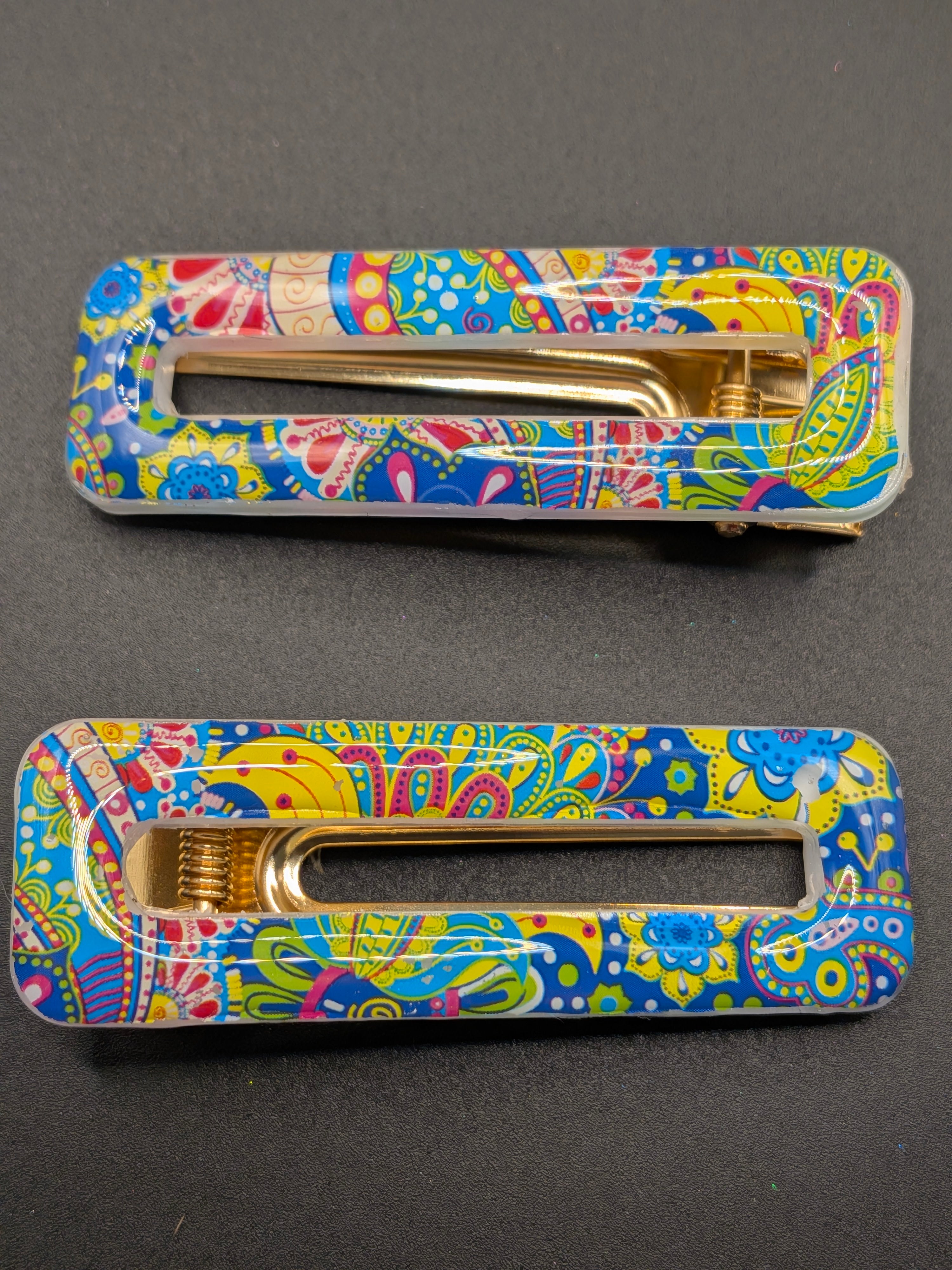 Large Rectangle Open Center Resin Barrette Set of 2
