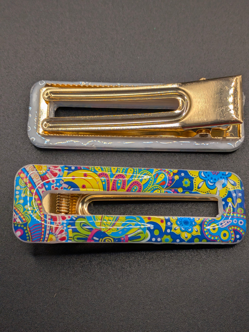 Large Rectangle Open Center Resin Barrette Set of 2
