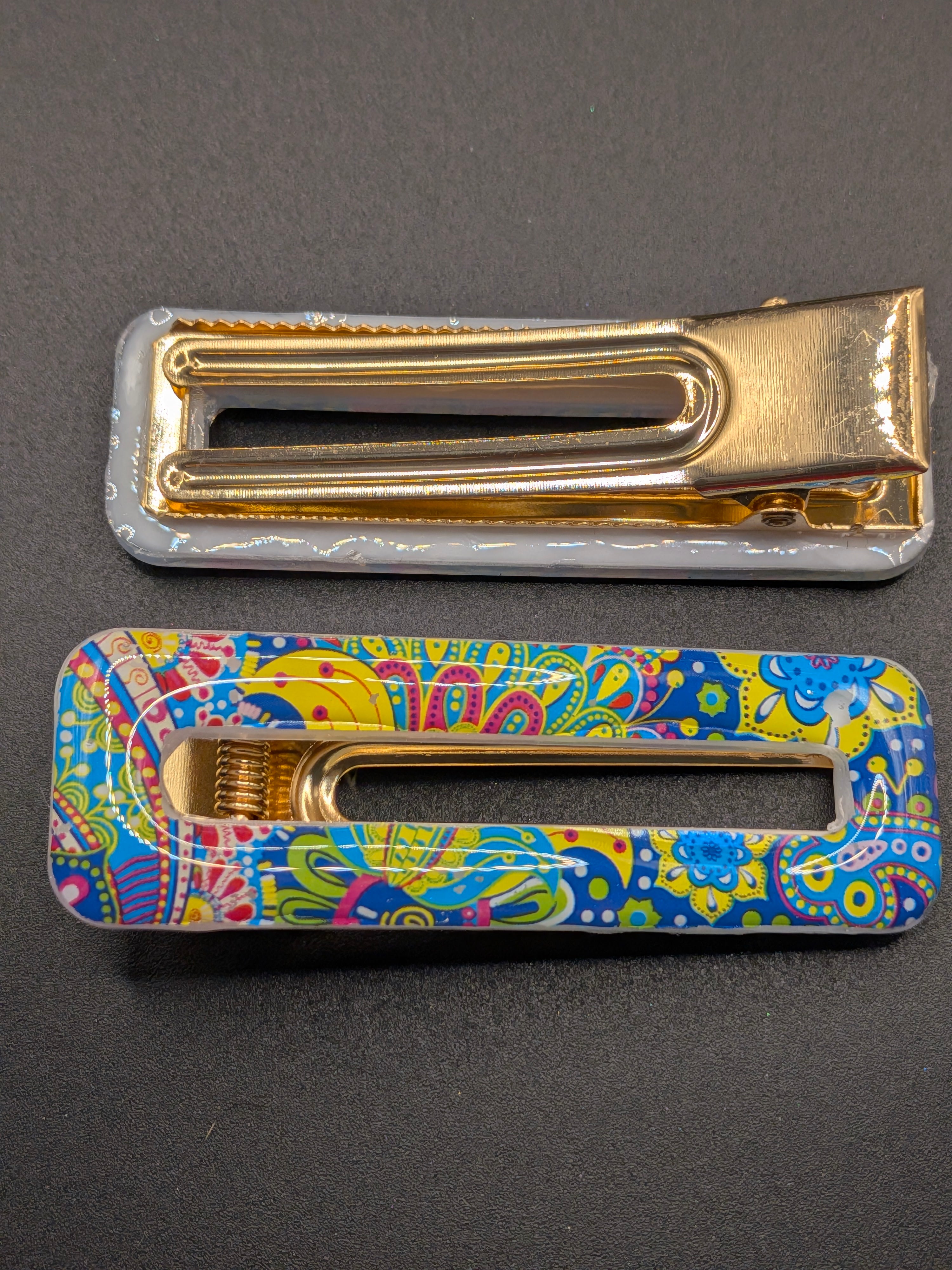 Large Rectangle Open Center Resin Barrette Set of 2