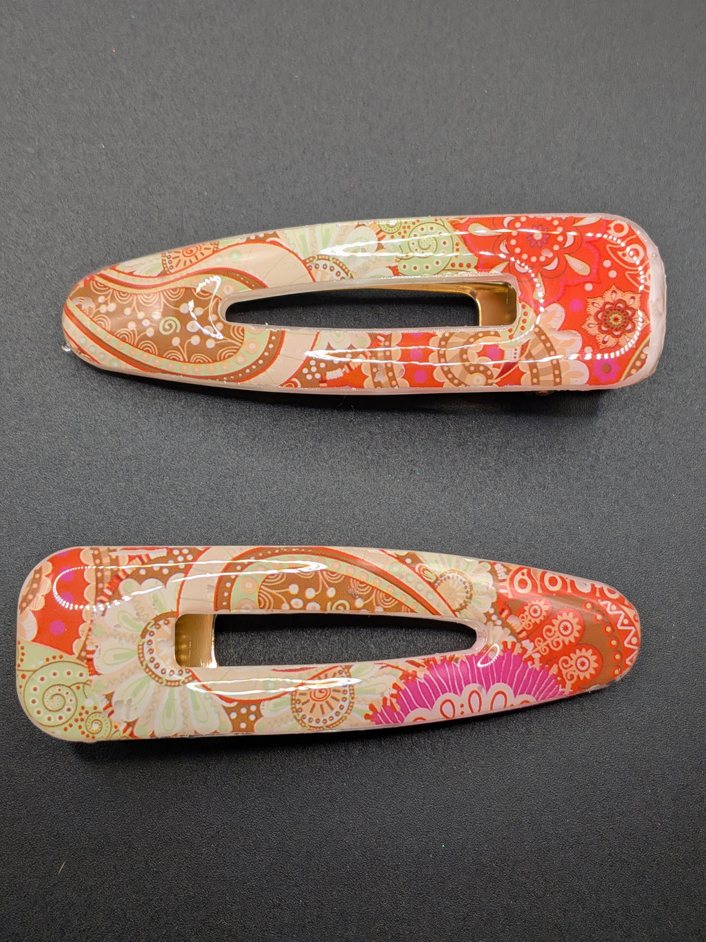 Elongated Teardrop Open Center Resin Barrette Set of 2