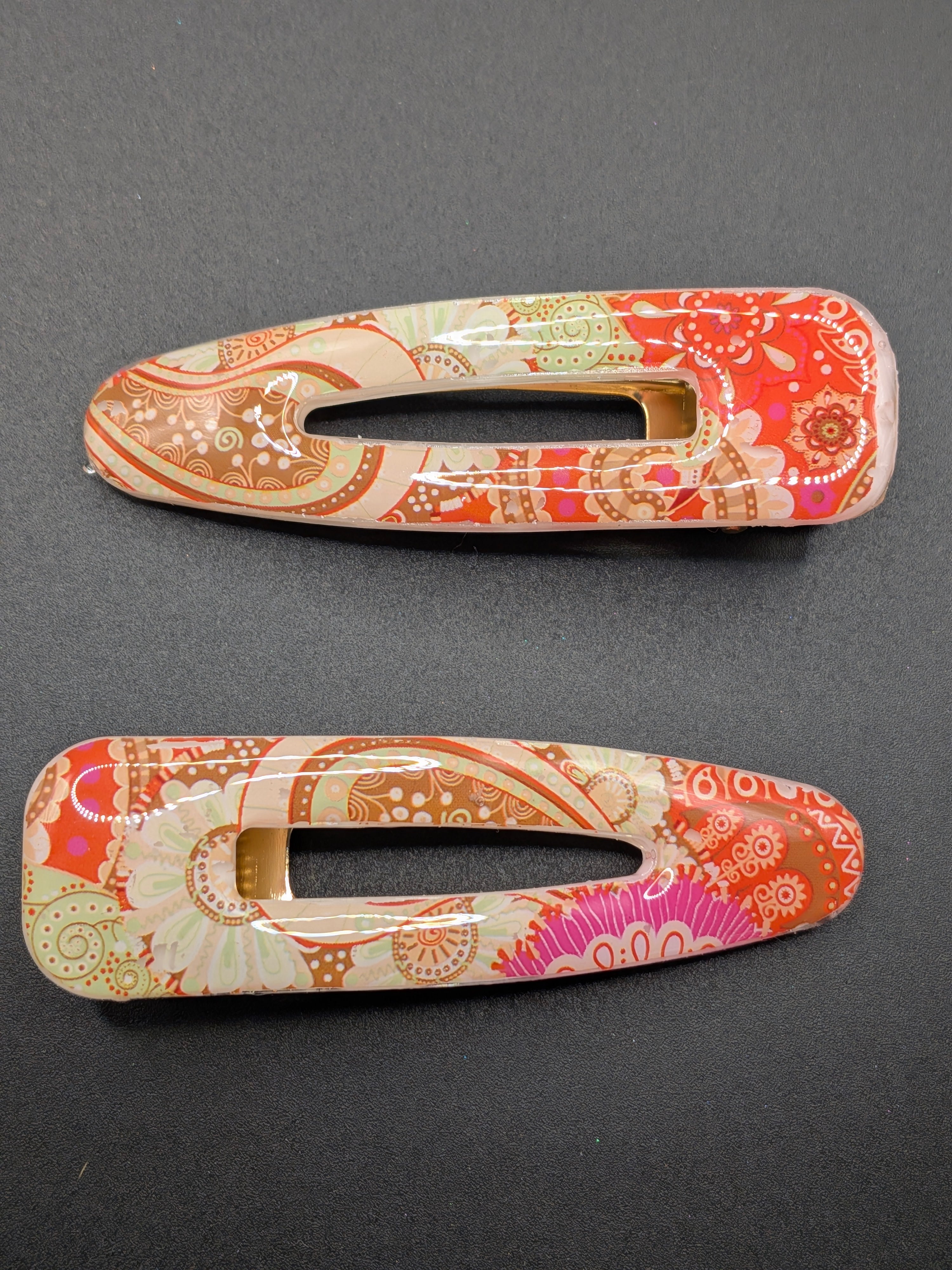 Elongated Teardrop Open Center Resin Barrette Set of 2