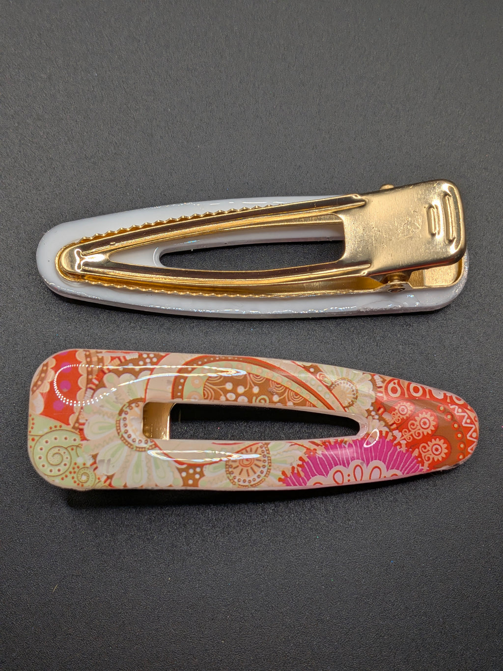Elongated Teardrop Open Center Resin Barrette Set of 2
