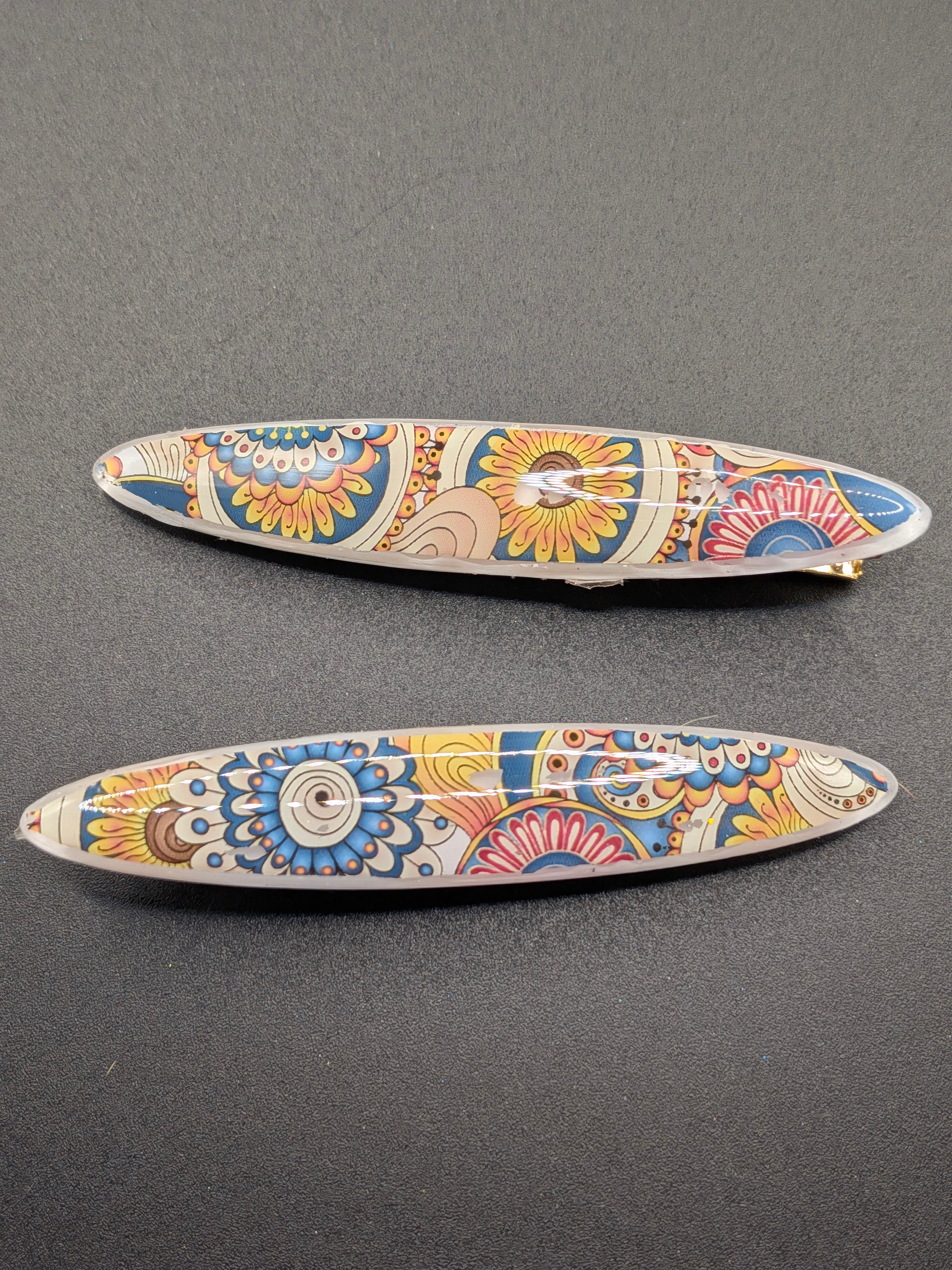 Thin Elongated Oval Resin Barrette Set of 2