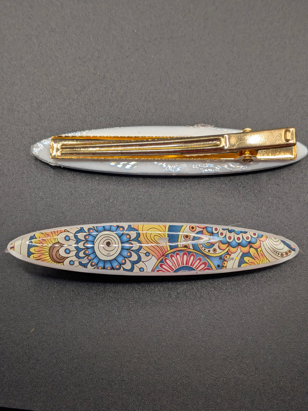Thin Elongated Oval Resin Barrette Set of 2