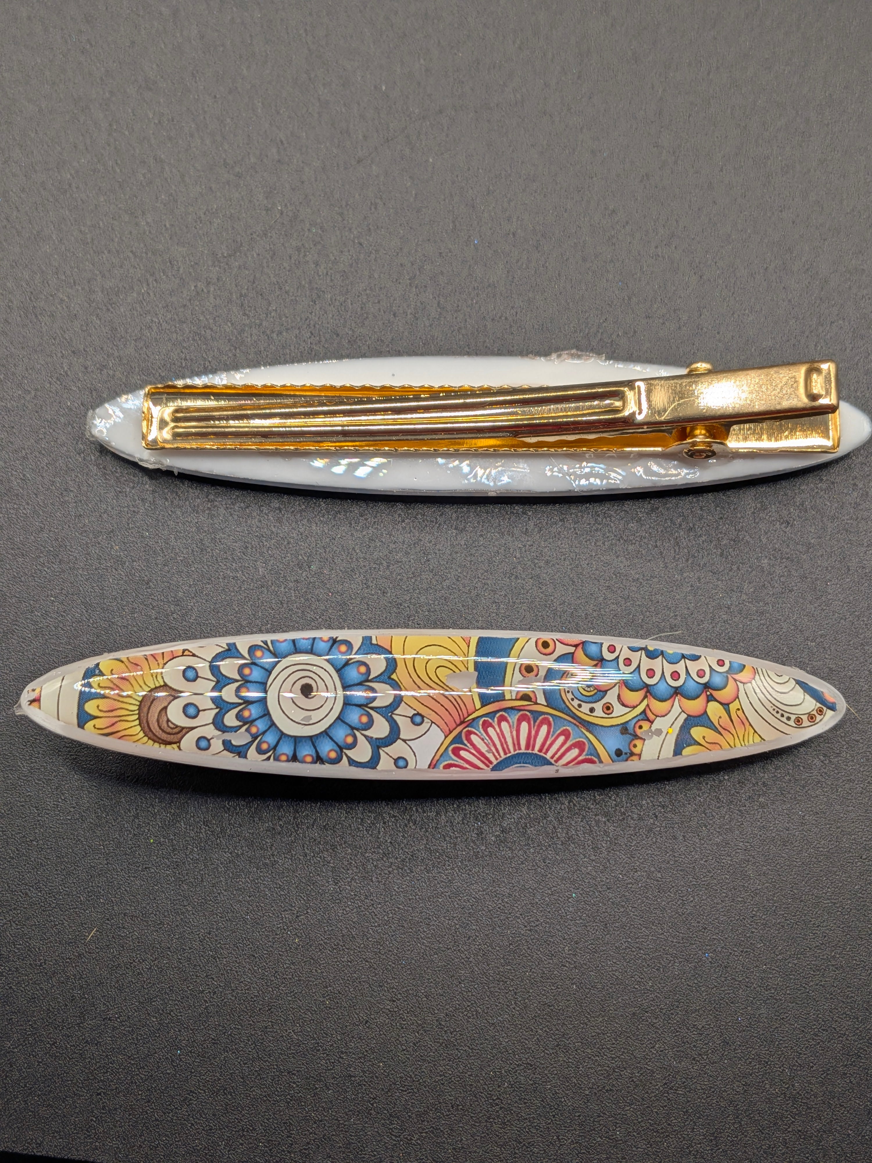 Thin Elongated Oval Resin Barrette Set of 2