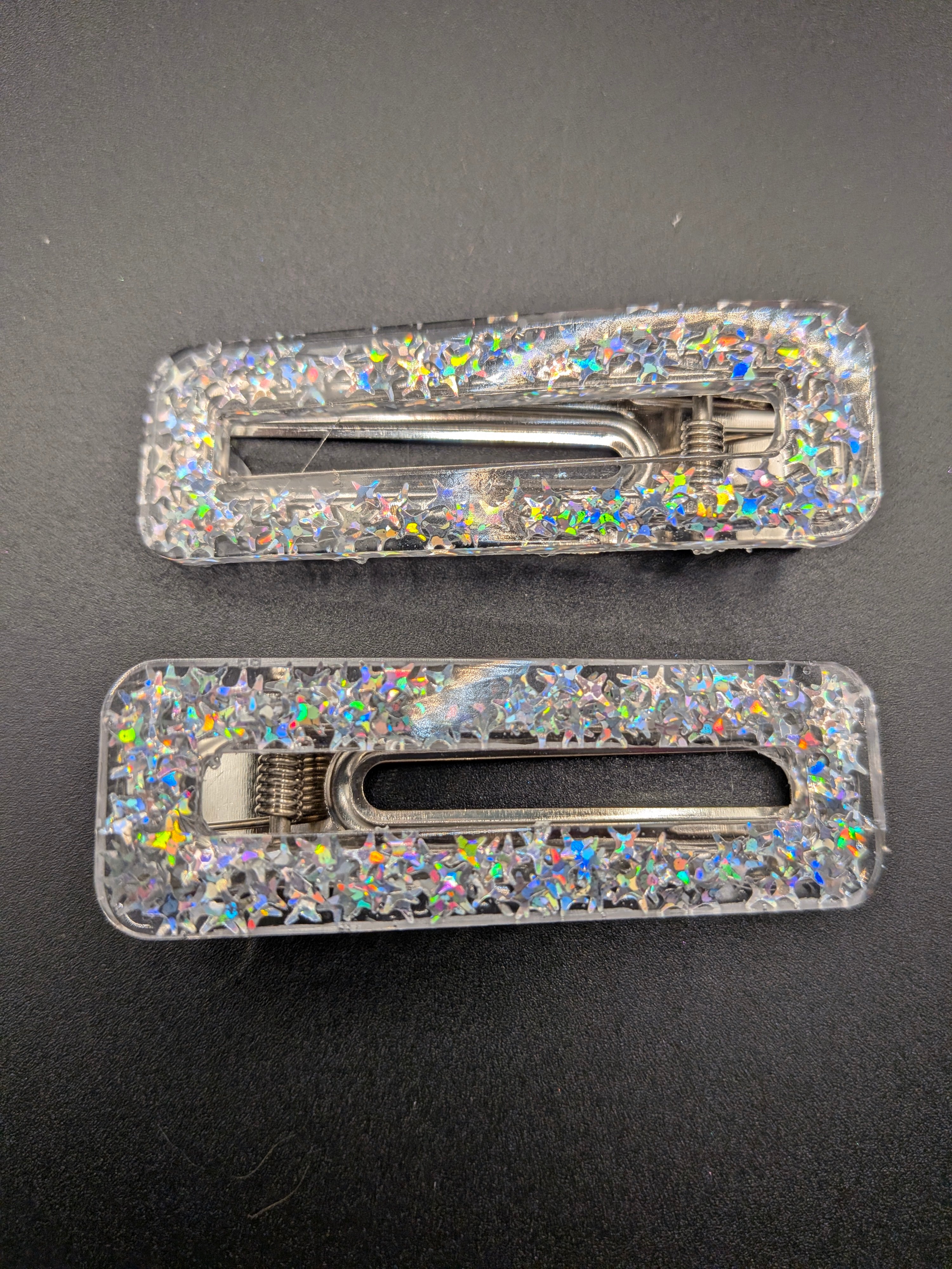 Large Rectangle Open Center Resin Barrette Set of 2