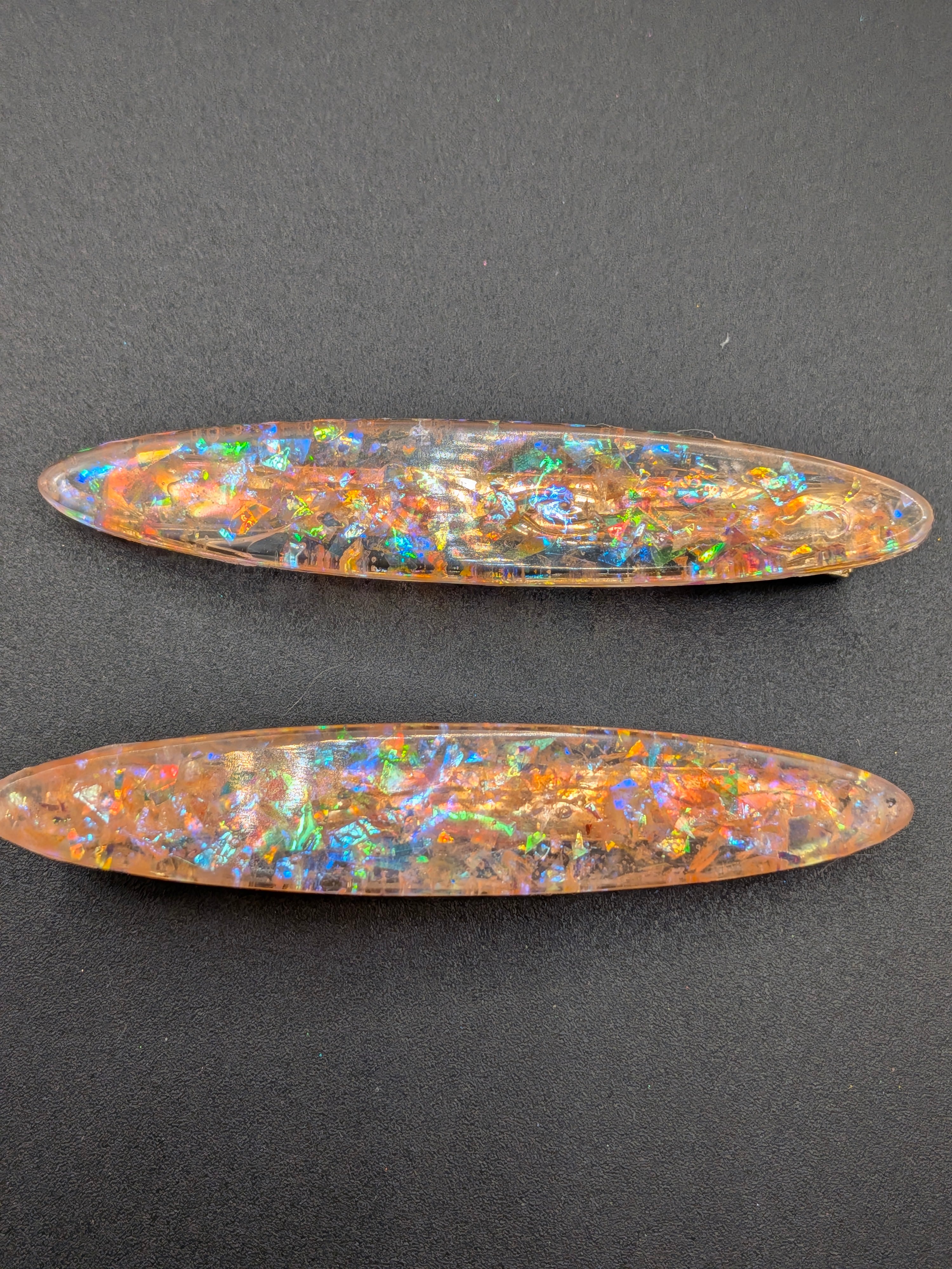 Thin Elongated Oval Resin Barrette Set of 2