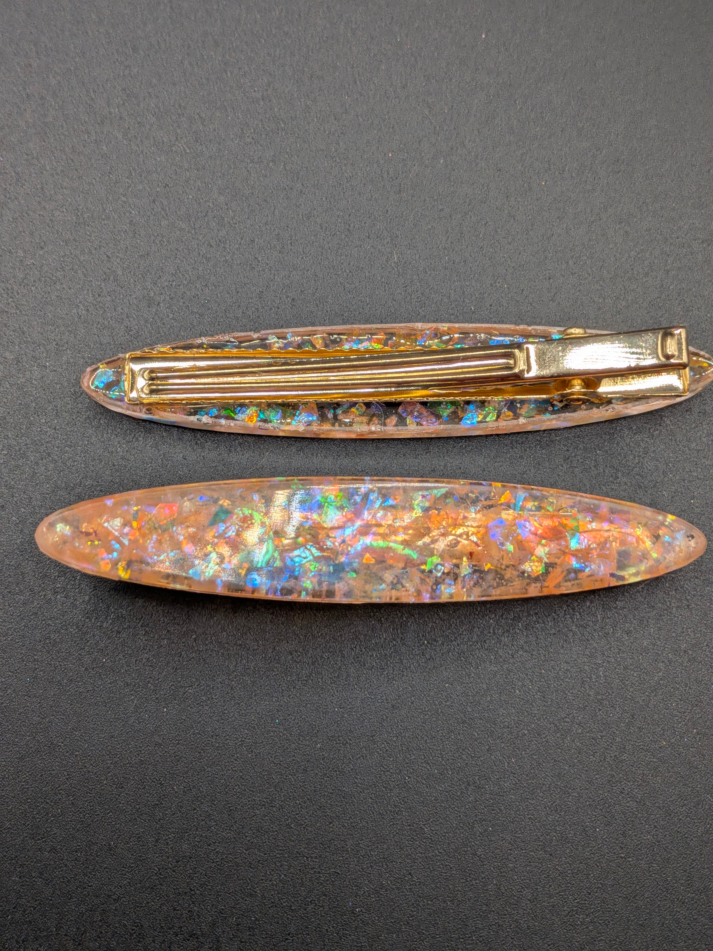 Thin Elongated Oval Resin Barrette Set of 2