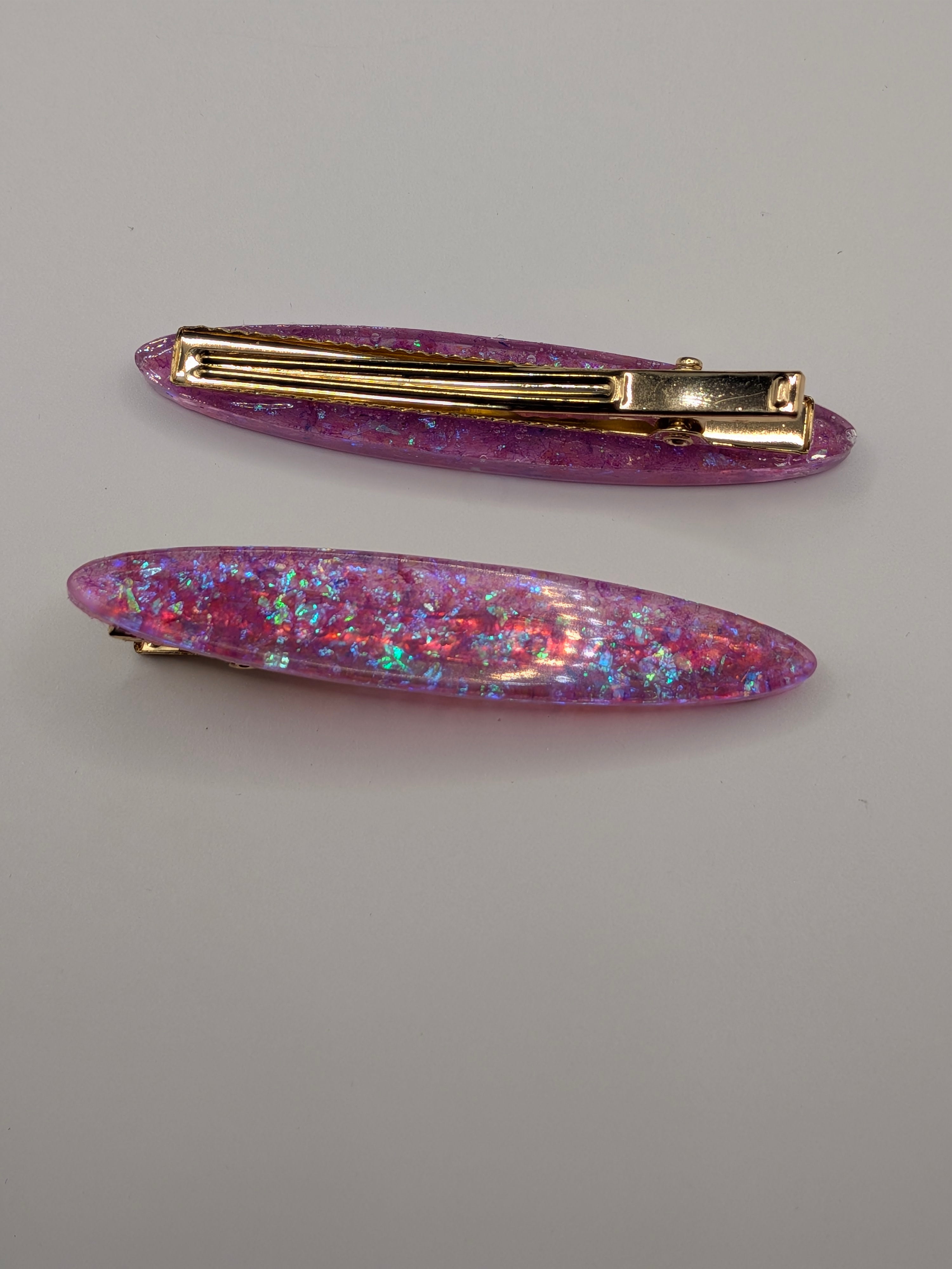 Thin Elongated Oval Resin Barrette Set of 2