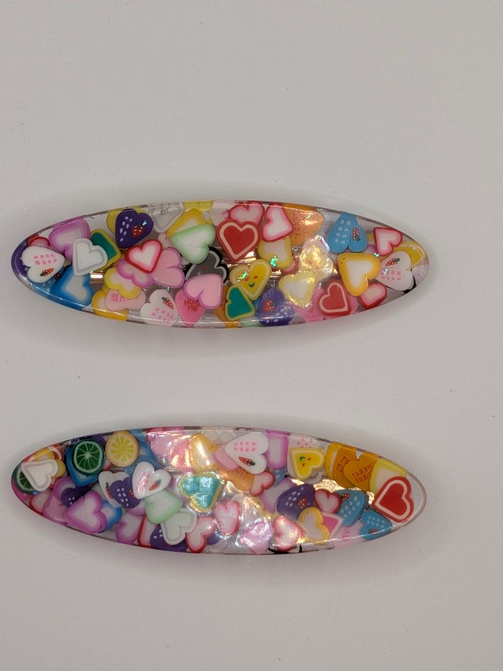 Large Elongated Oval Resin Barrette Set of 2 – Rainbow Hearts