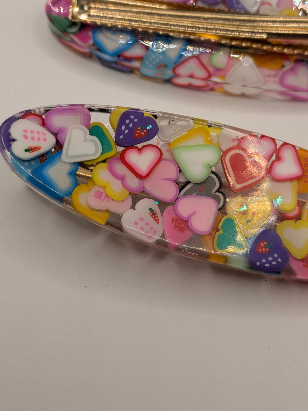 Large Elongated Oval Resin Barrette Set of 2 – Rainbow Hearts