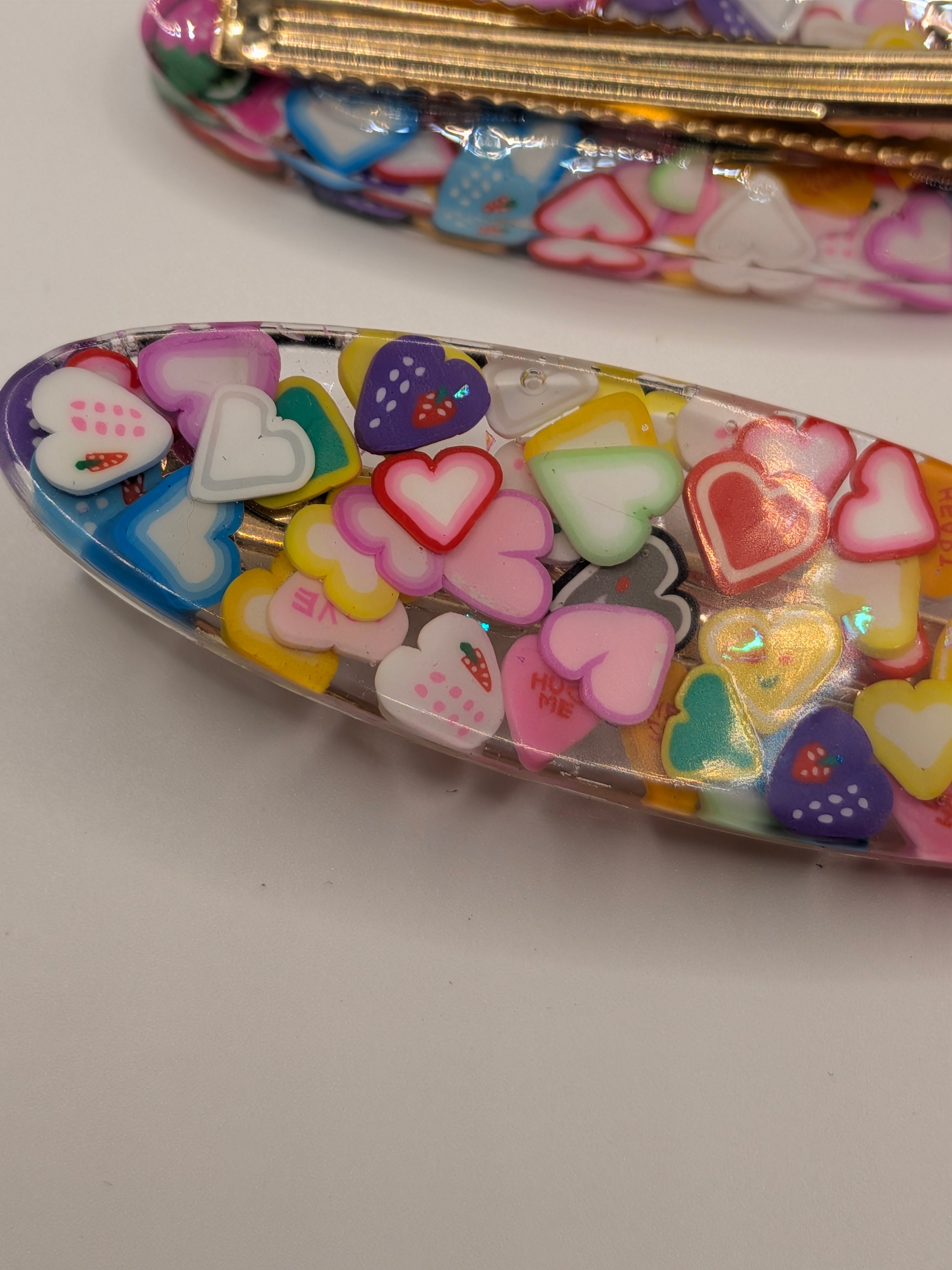 Large Elongated Oval Resin Barrette Set of 2 – Rainbow Hearts