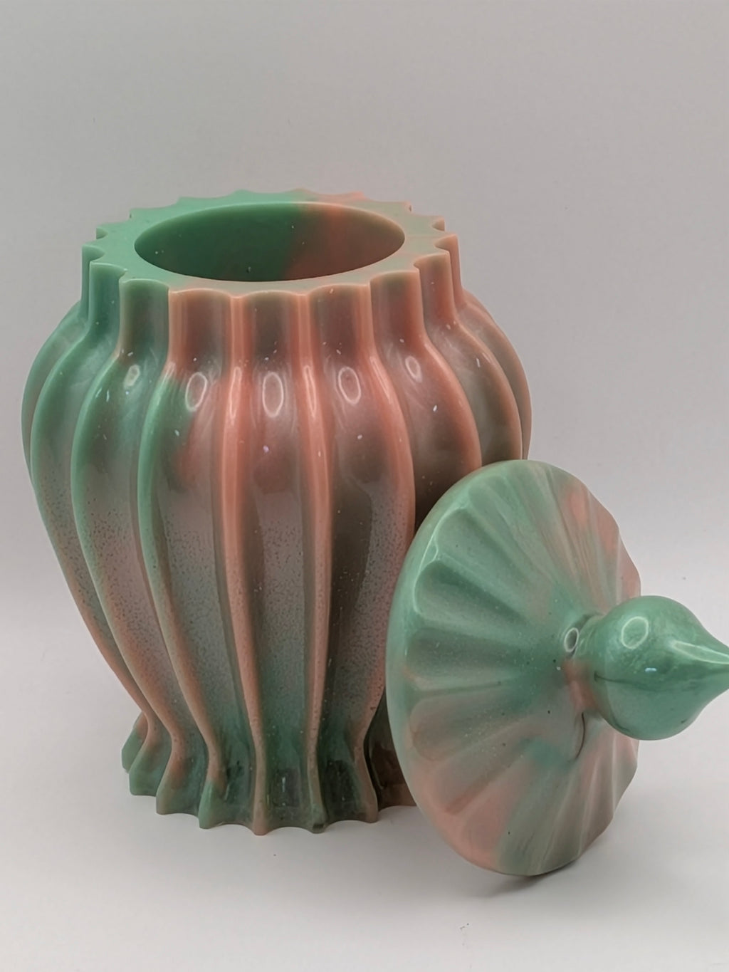 Handcrafted Epoxy Resin Ribbed Jar with Lid