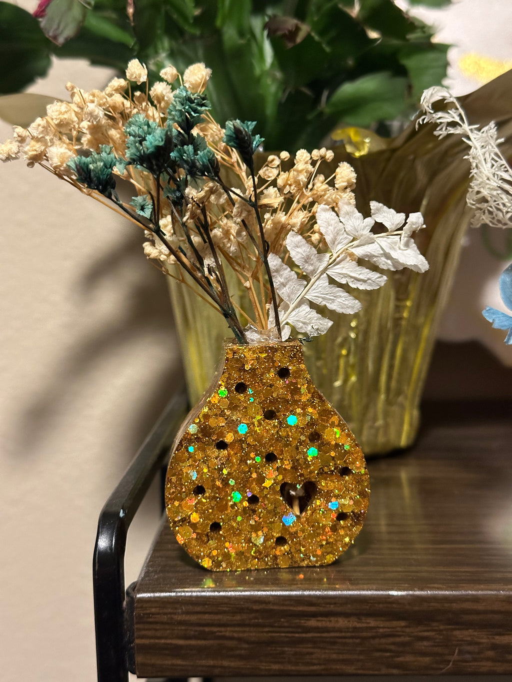 Tiny Refrigerator Magnet Vase with Dried Flowers