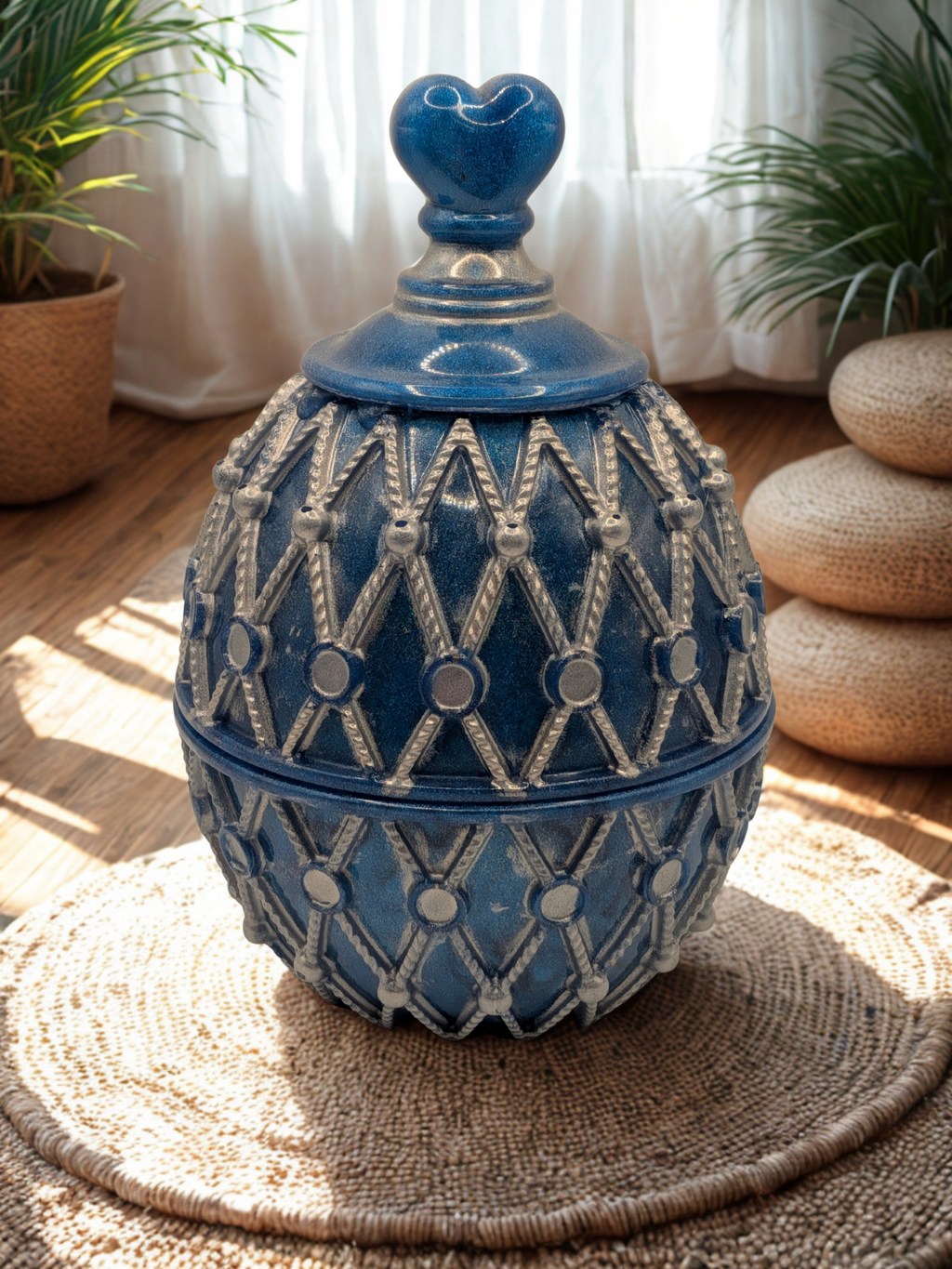 Blue & Silver Egg Trinket Box with Silver Jewel Accents