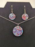 Round Retro 60s Nail Foil Jewelry Set — Groovy Floral in Purple, Coral & Yellow