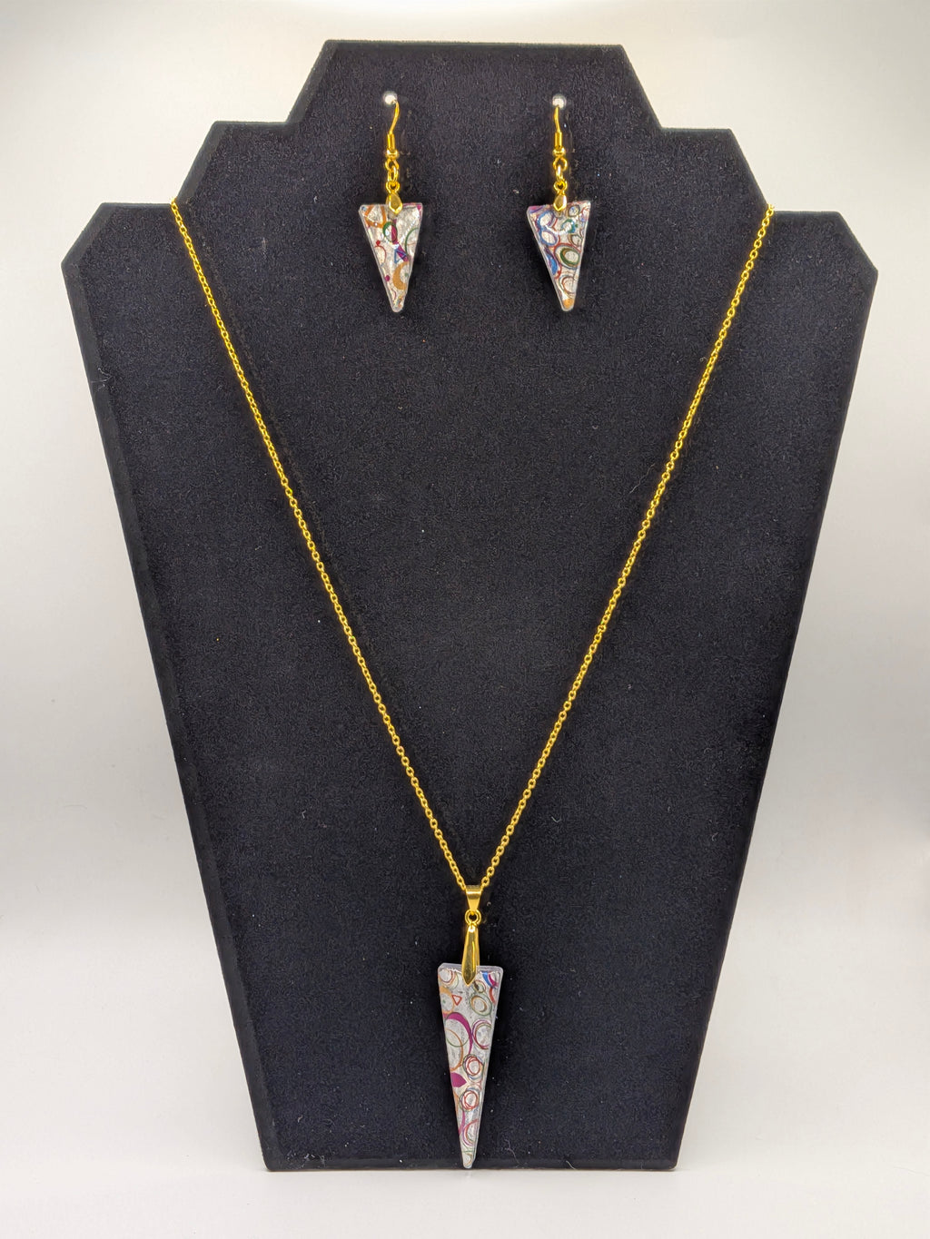 Elongated Triangle Nail Foil Jewelry Set — Multicolor Shimmer on Silver
