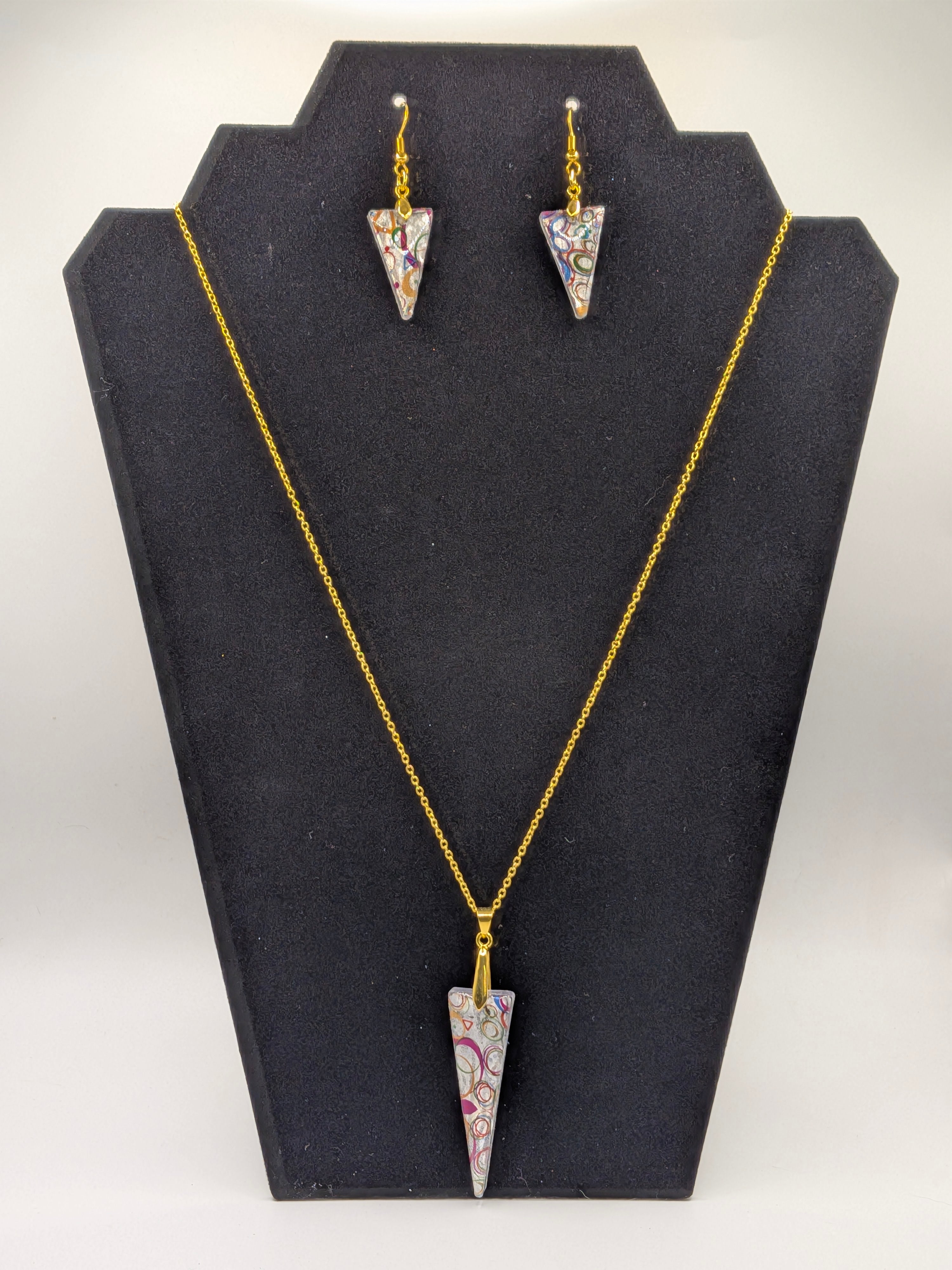 Elongated Triangle Nail Foil Jewelry Set — Multicolor Shimmer on Silver
