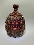 Burgundy & Gold Egg Trinket Box with Blue Jewel Accents
