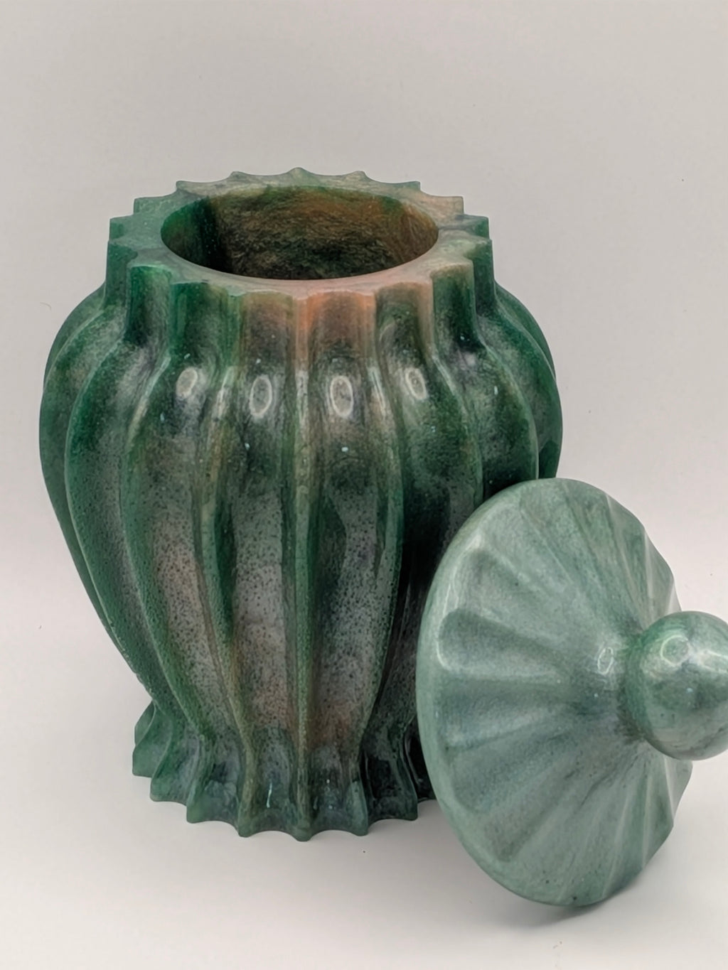 Handcrafted Epoxy Resin Ribbed Jar with Lid