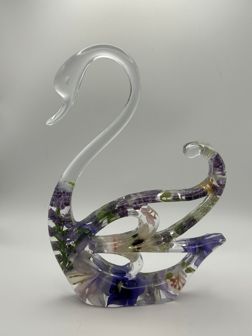 Swans with Lavender Flowers — Epoxy Resin Figurine Set