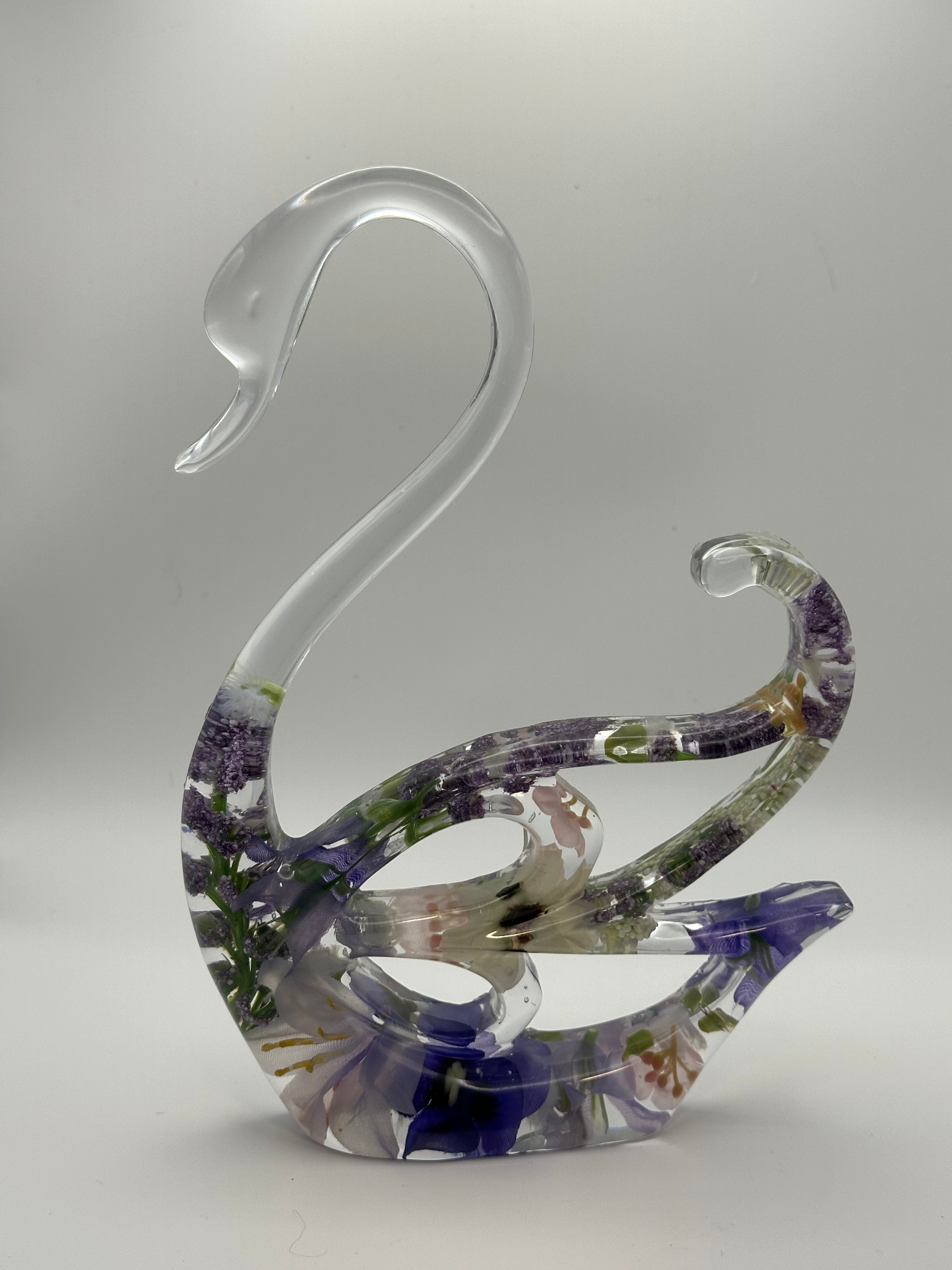 Swans with Lavender Flowers — Epoxy Resin Figurine Set