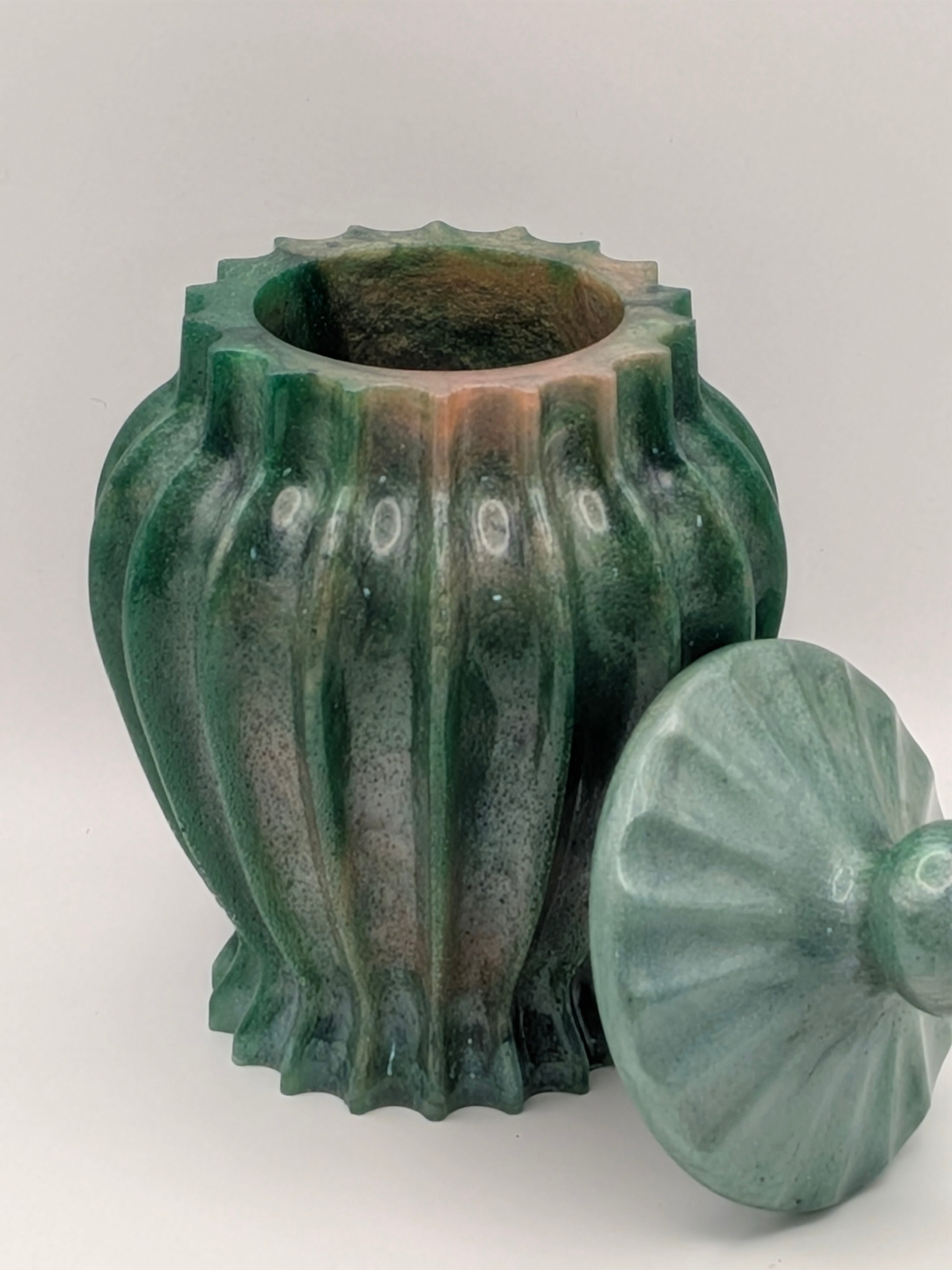 Handcrafted Epoxy Resin Ribbed Jar with Lid