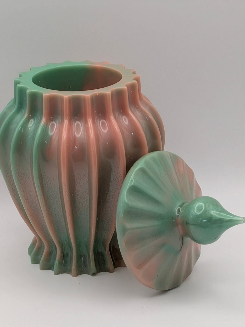 Handcrafted Epoxy Resin Ribbed Jar with Lid
