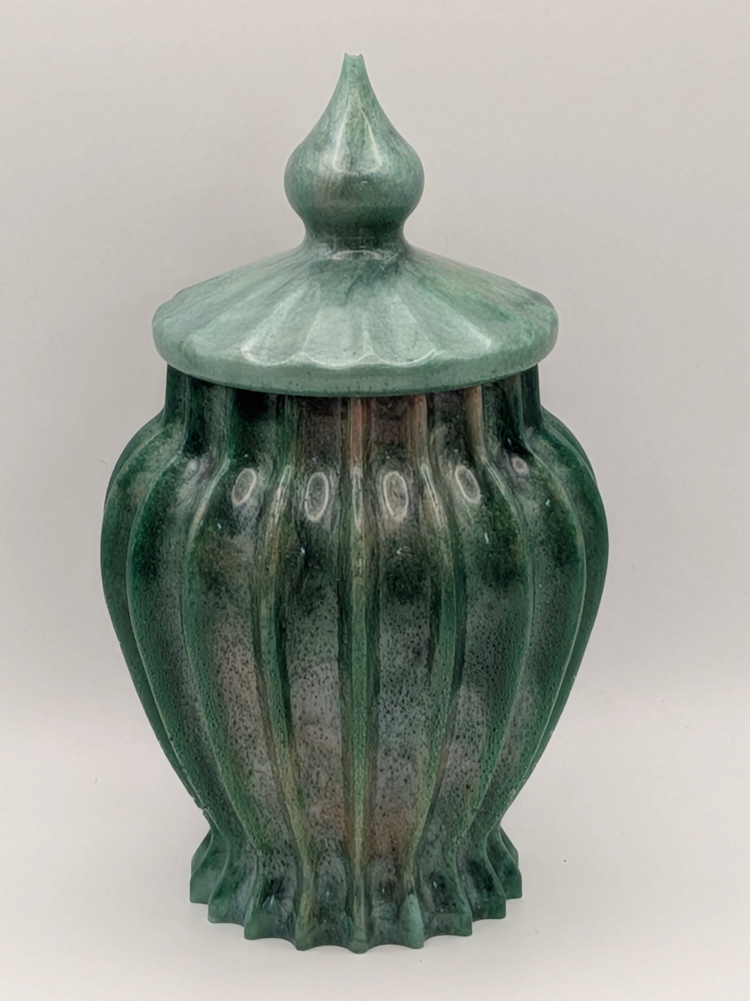 Handcrafted Epoxy Resin Ribbed Jar with Lid