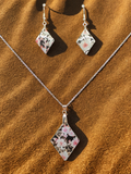 Diamond Floral Nail Foil Jewelry Set — Black with Pink & White Flowers