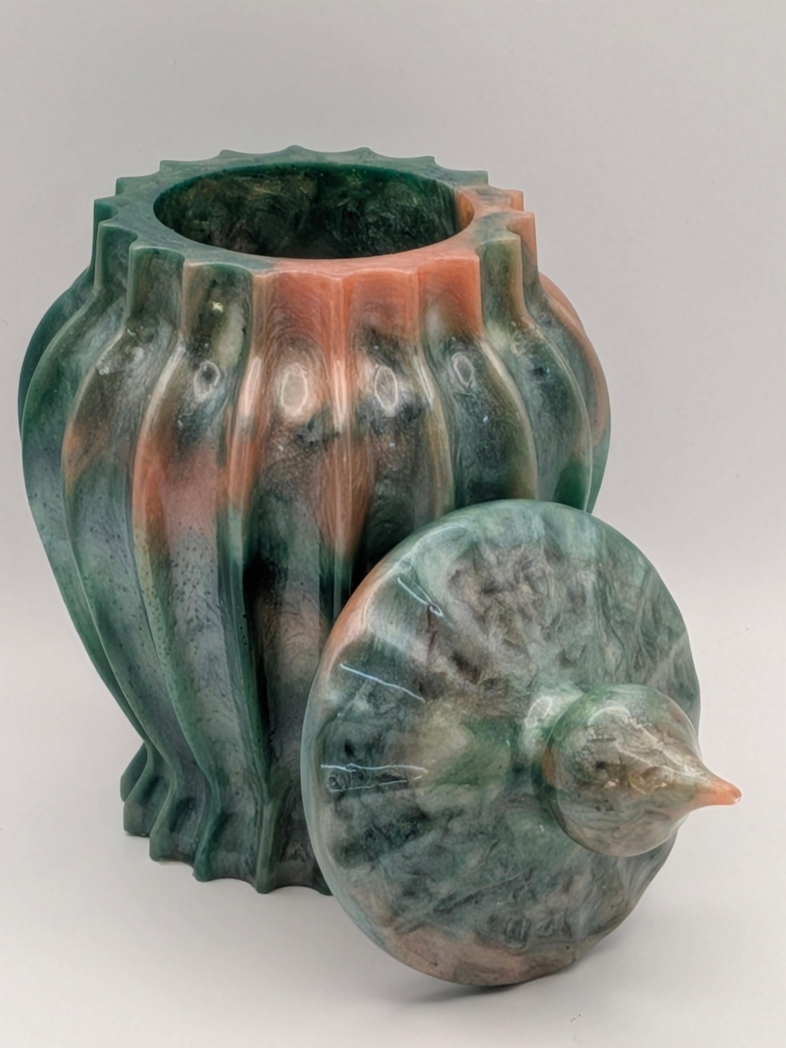 Handcrafted Epoxy Resin Ribbed Jar with Lid