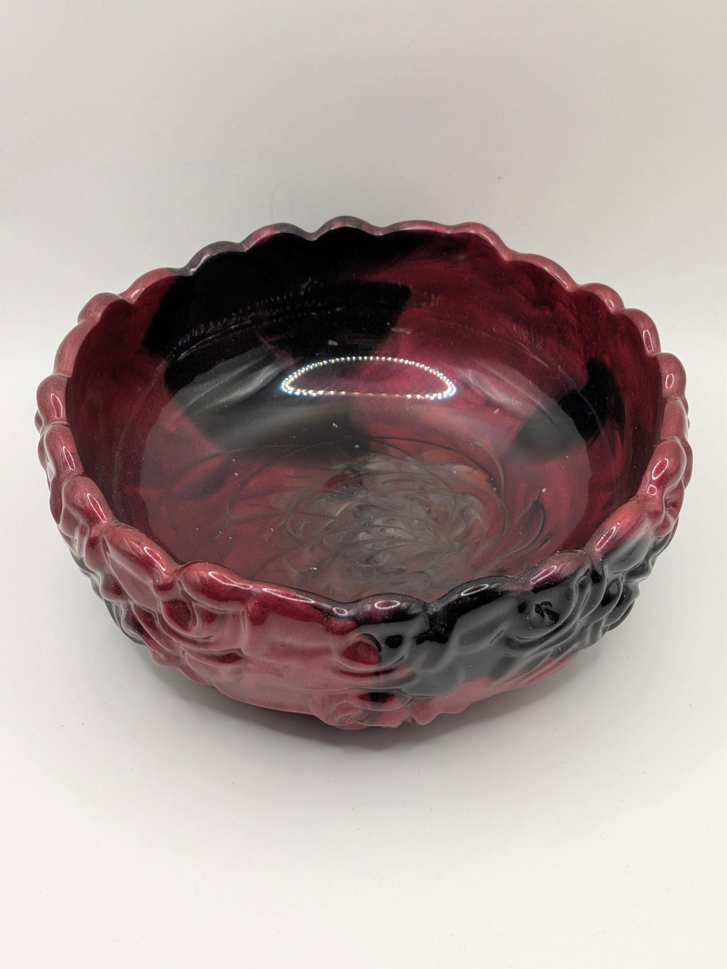 Burgundy & Black Marbled Floral Candy Dish