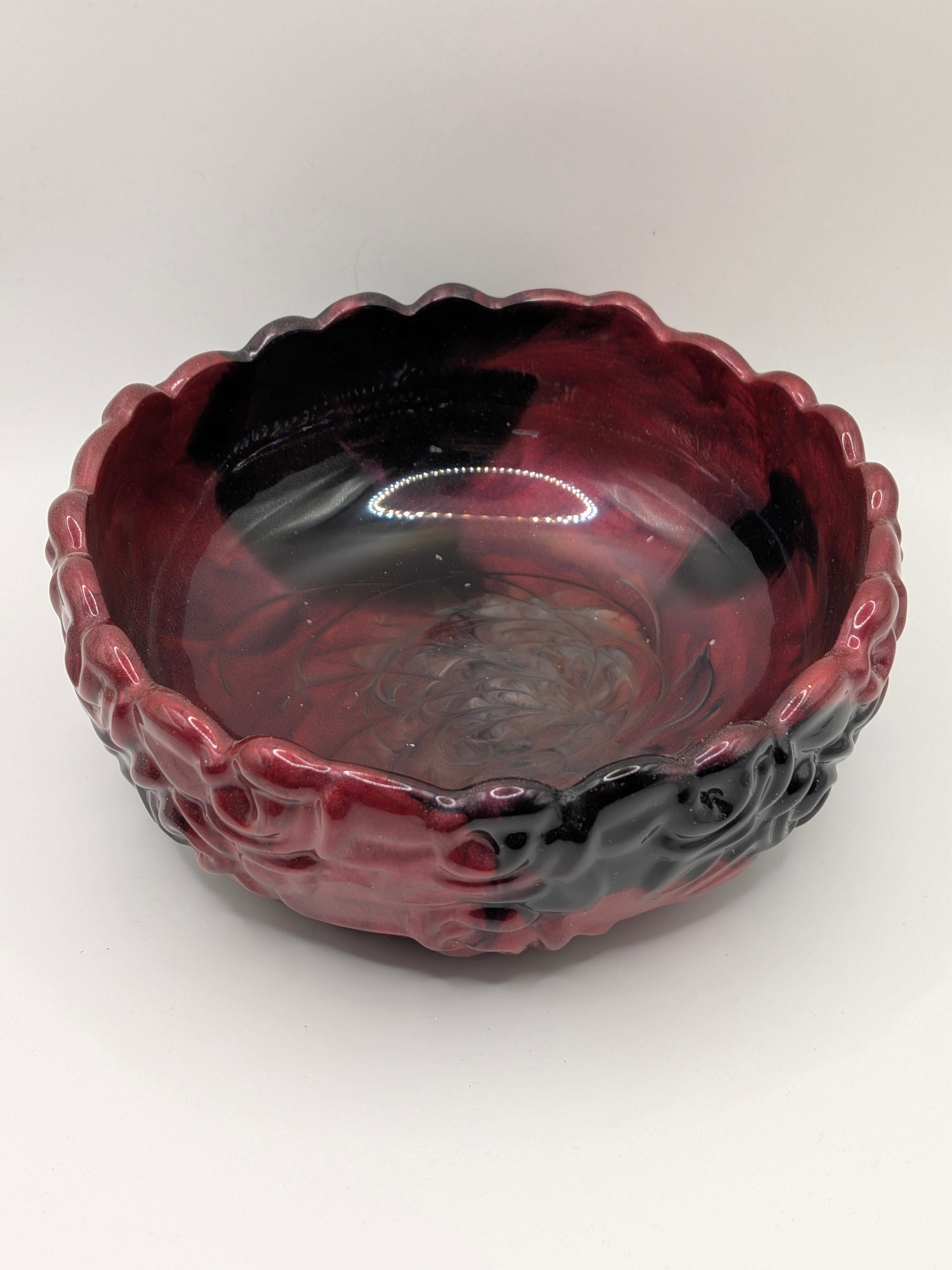 Burgundy & Black Marbled Floral Candy Dish