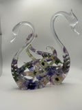 Swans with Lavender Flowers — Epoxy Resin Figurine Set