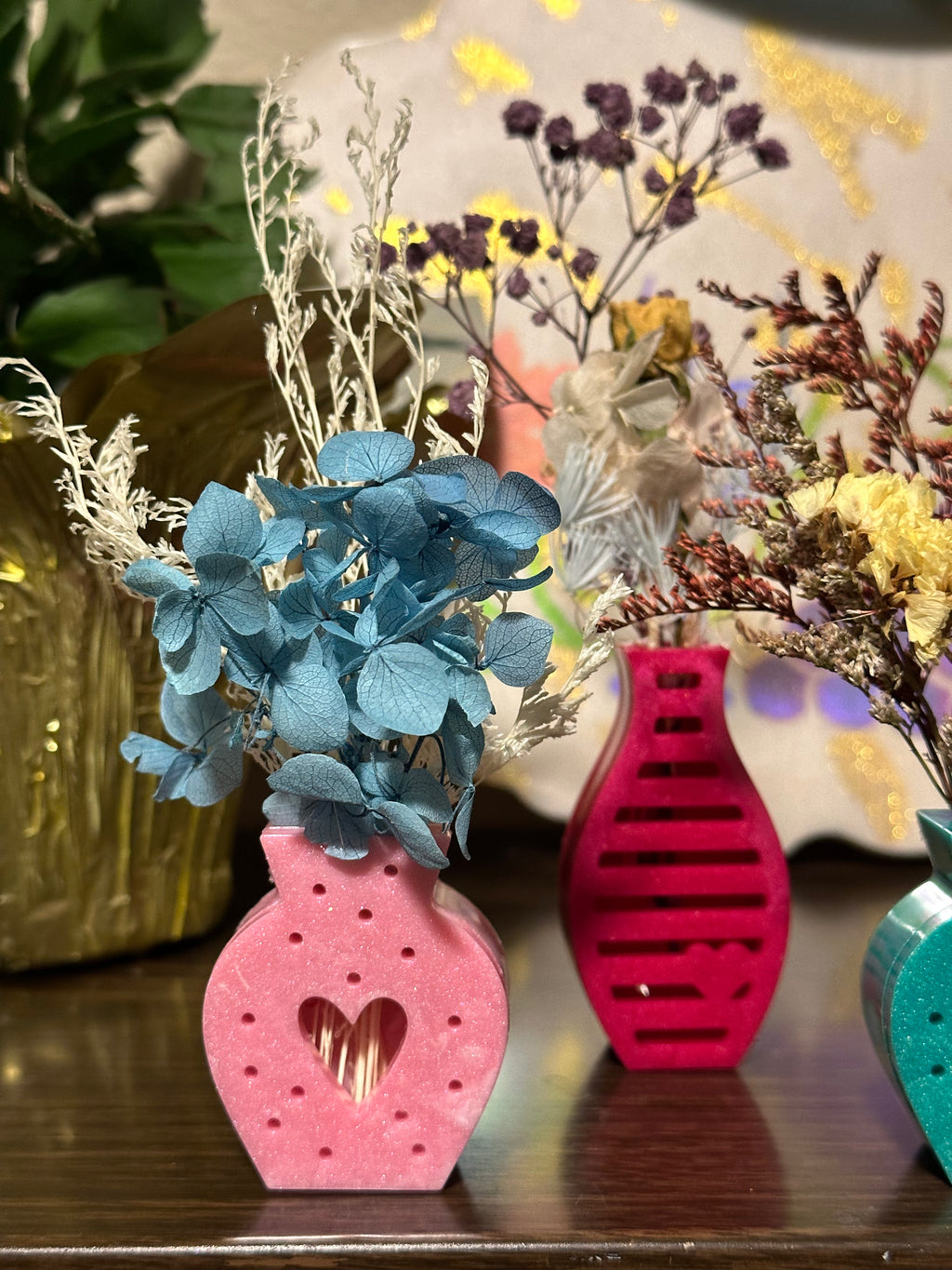 Tiny Refrigerator Magnet Vase with Dried Flowers