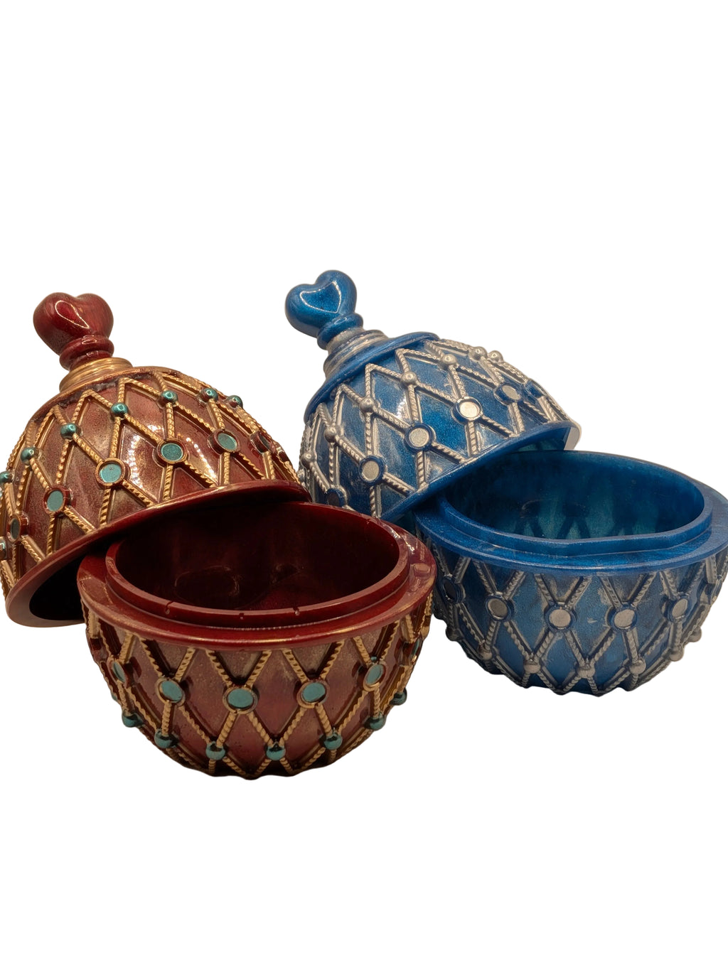 Burgundy & Gold Egg Trinket Box with Blue Jewel Accents