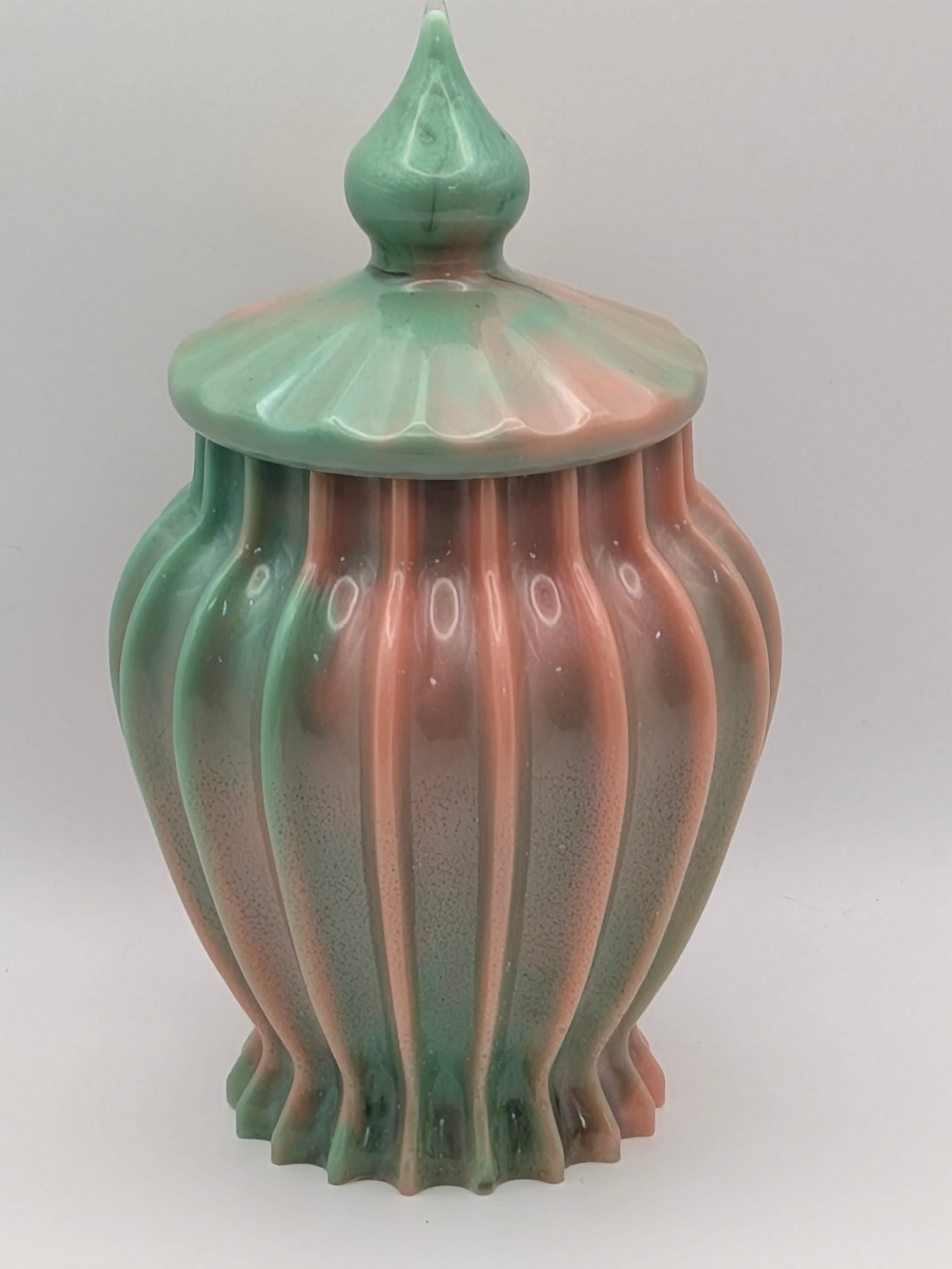 Handcrafted Epoxy Resin Ribbed Jar with Lid