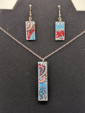 Elongated Rectangle Nail Foil Jewelry Set — Retro 60s Abstract in Red, Blue & White