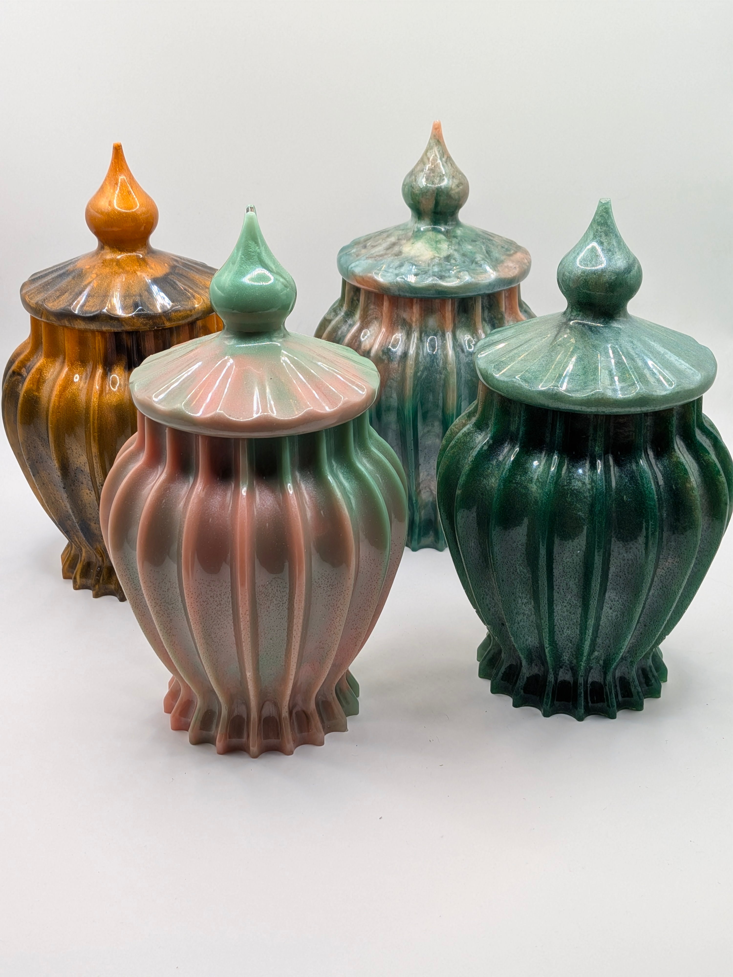 Handcrafted Epoxy Resin Ribbed Jar with Lid