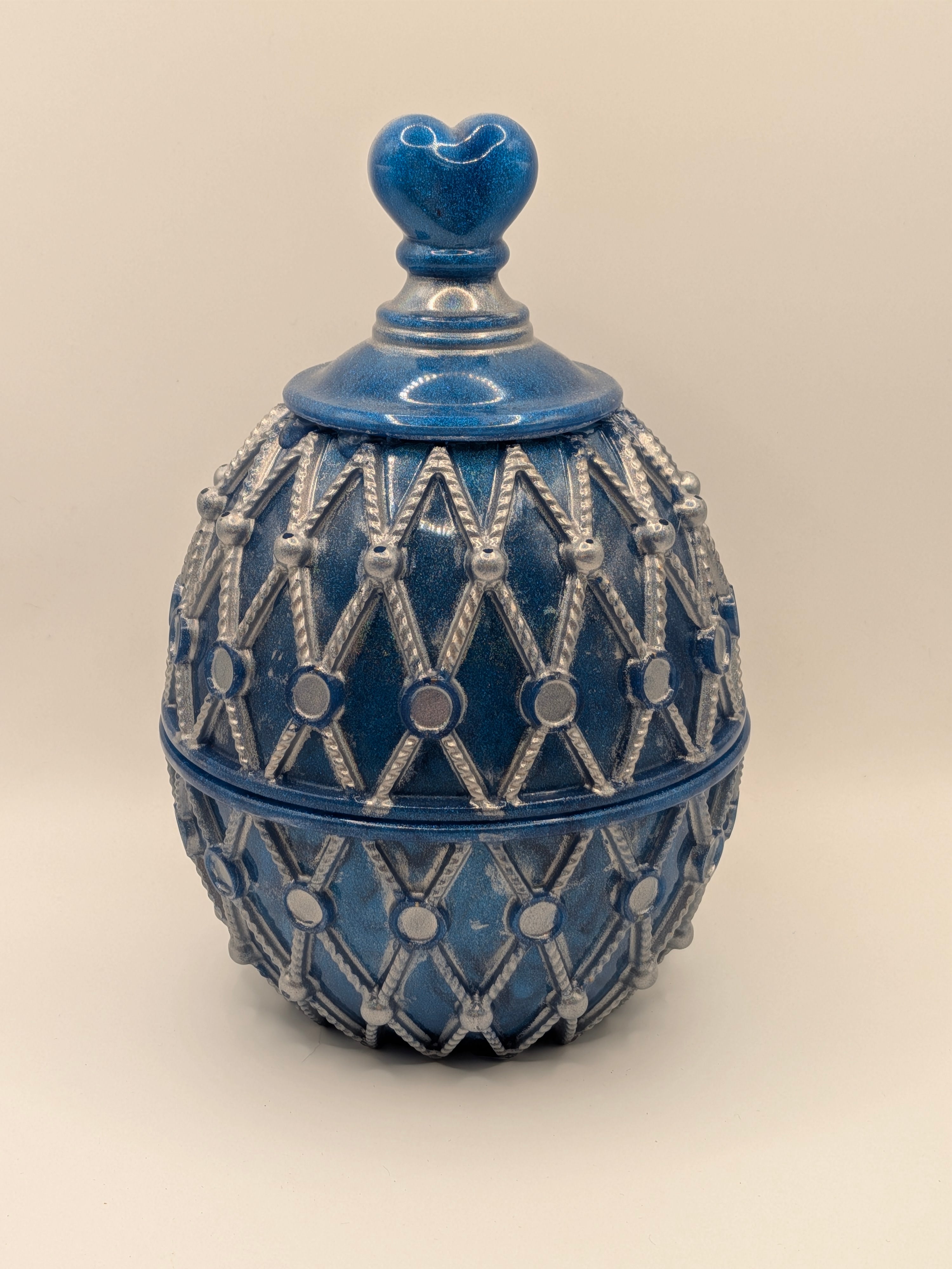 Blue & Silver Egg Trinket Box with Silver Jewel Accents