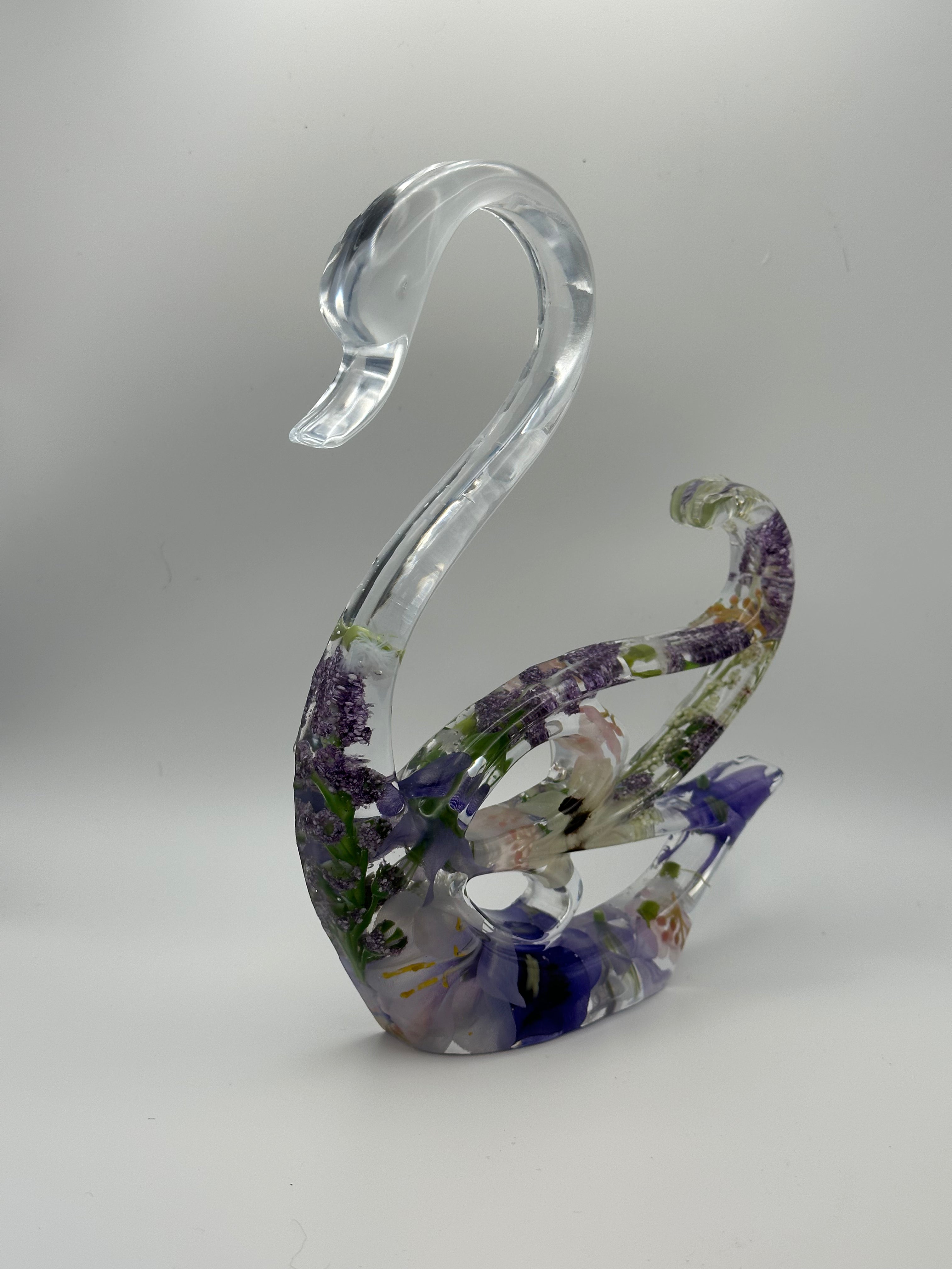 Swans with Lavender Flowers — Epoxy Resin Figurine Set