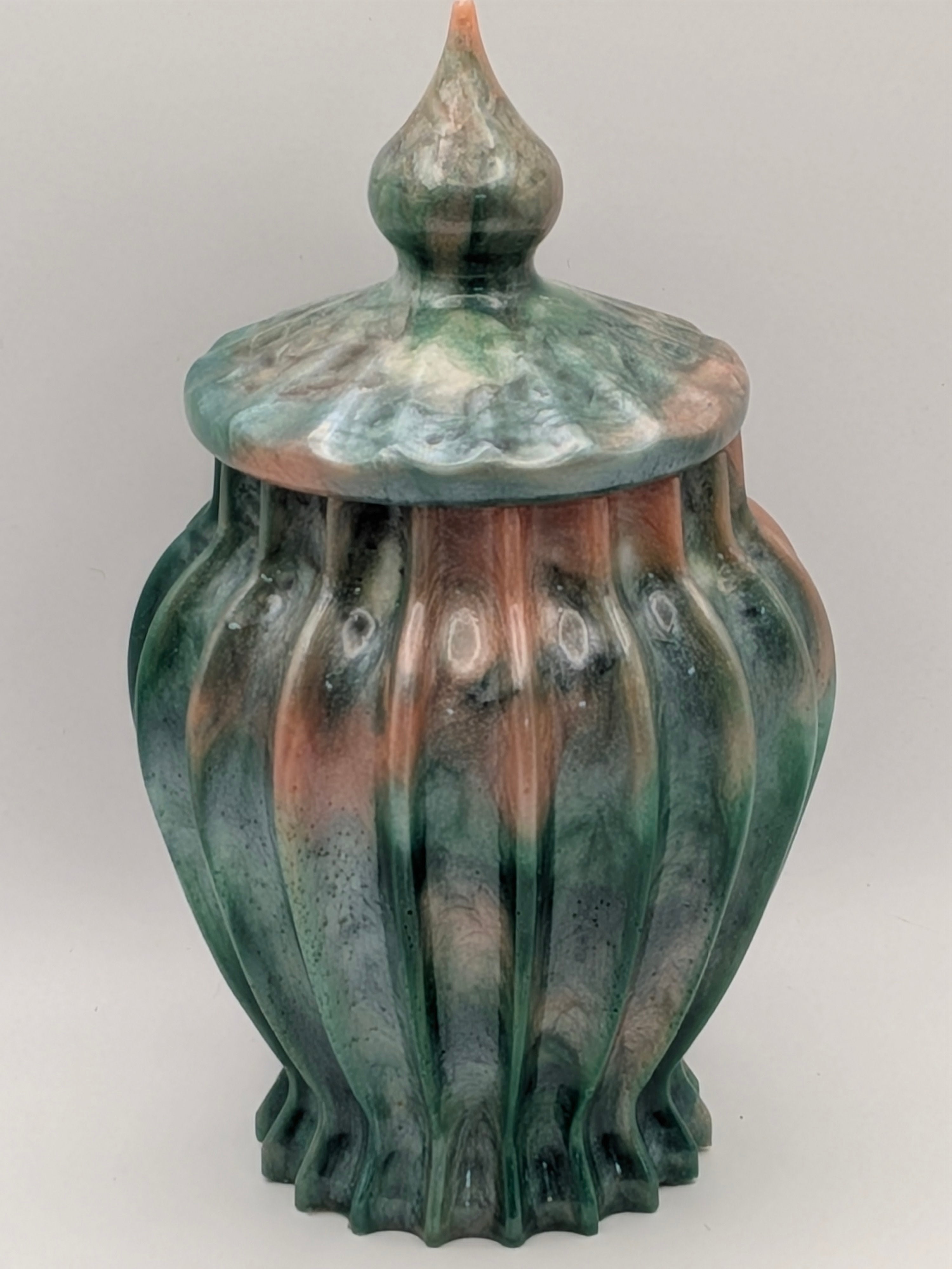 Handcrafted Epoxy Resin Ribbed Jar with Lid
